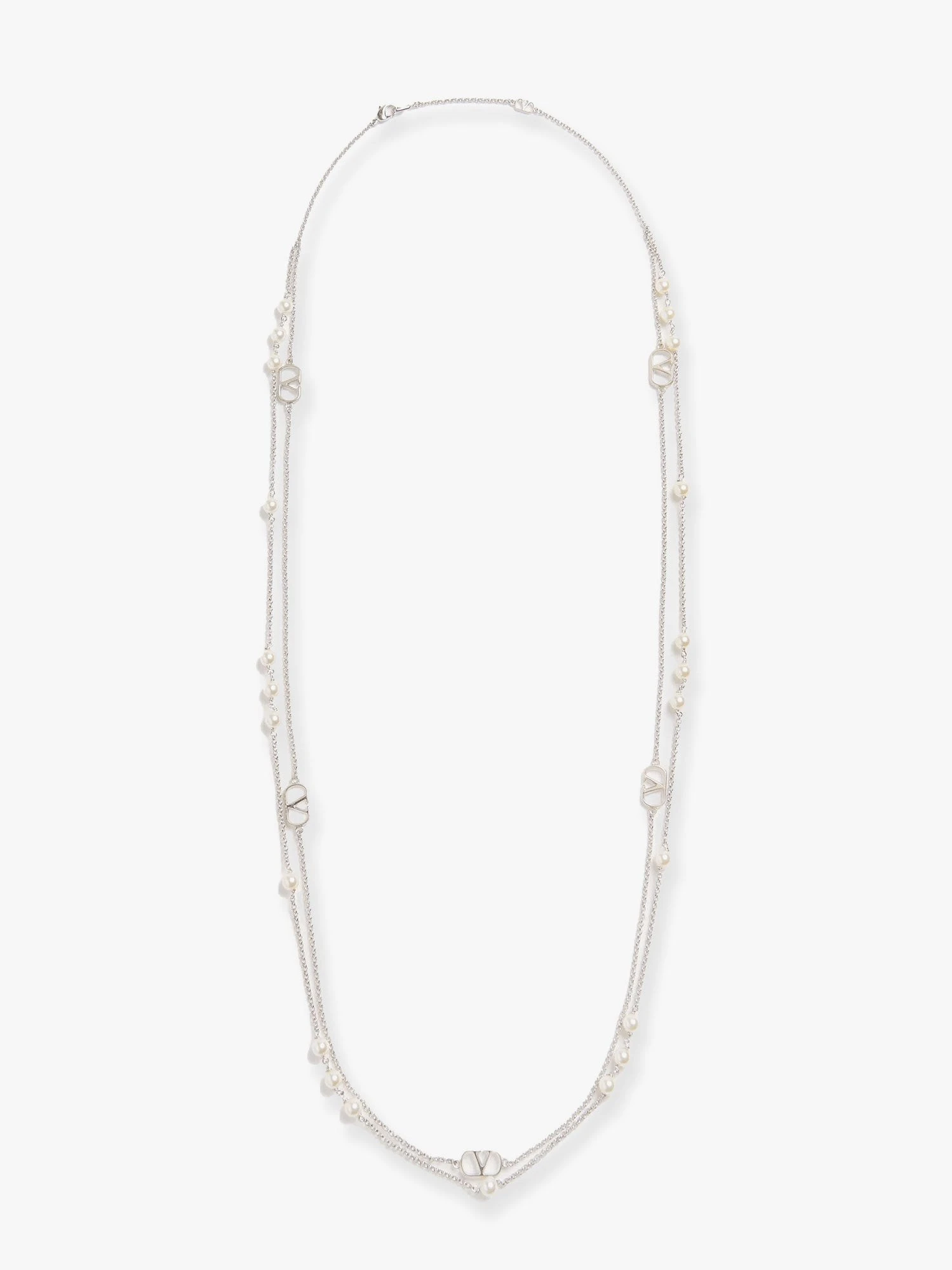 Vlogo signature metal necklace with pearls.webp