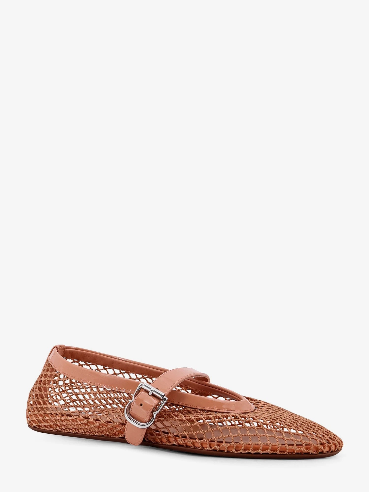 Fishnet ballet flats with leather profiles.webp