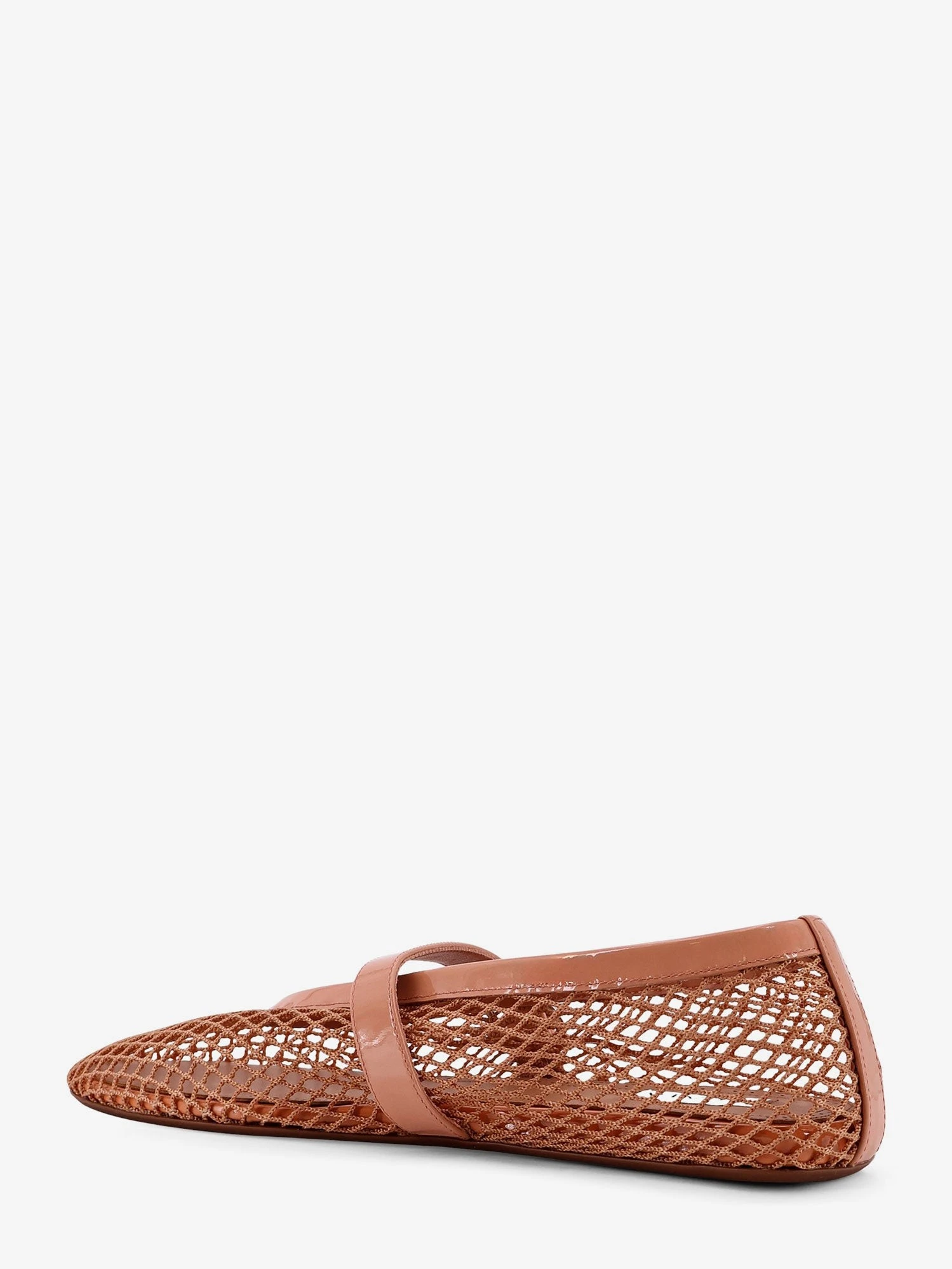 Fishnet ballet flats with leather profiles.webp
