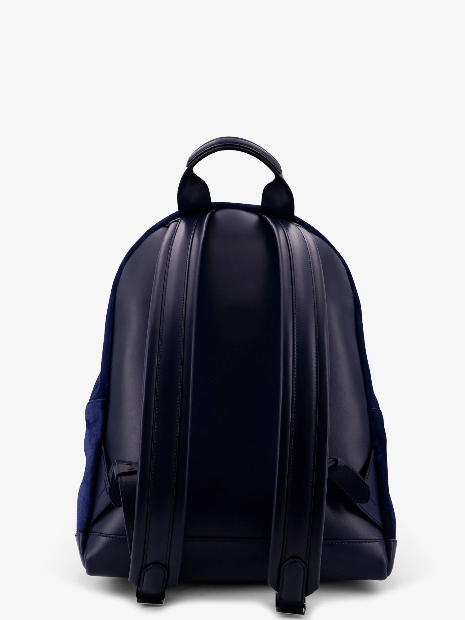 Suede backpack with maxi zip on the front.webp