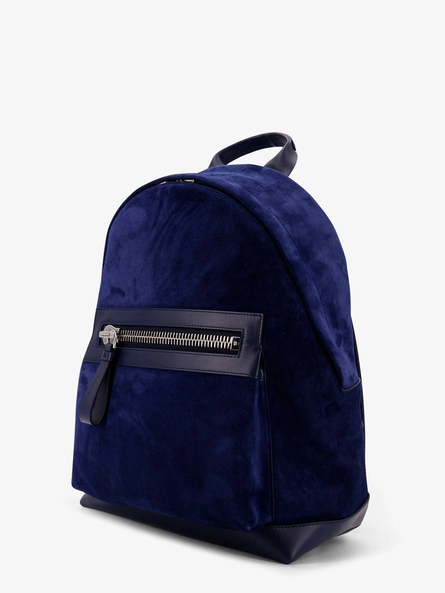 Suede backpack with maxi zip on the front.webp