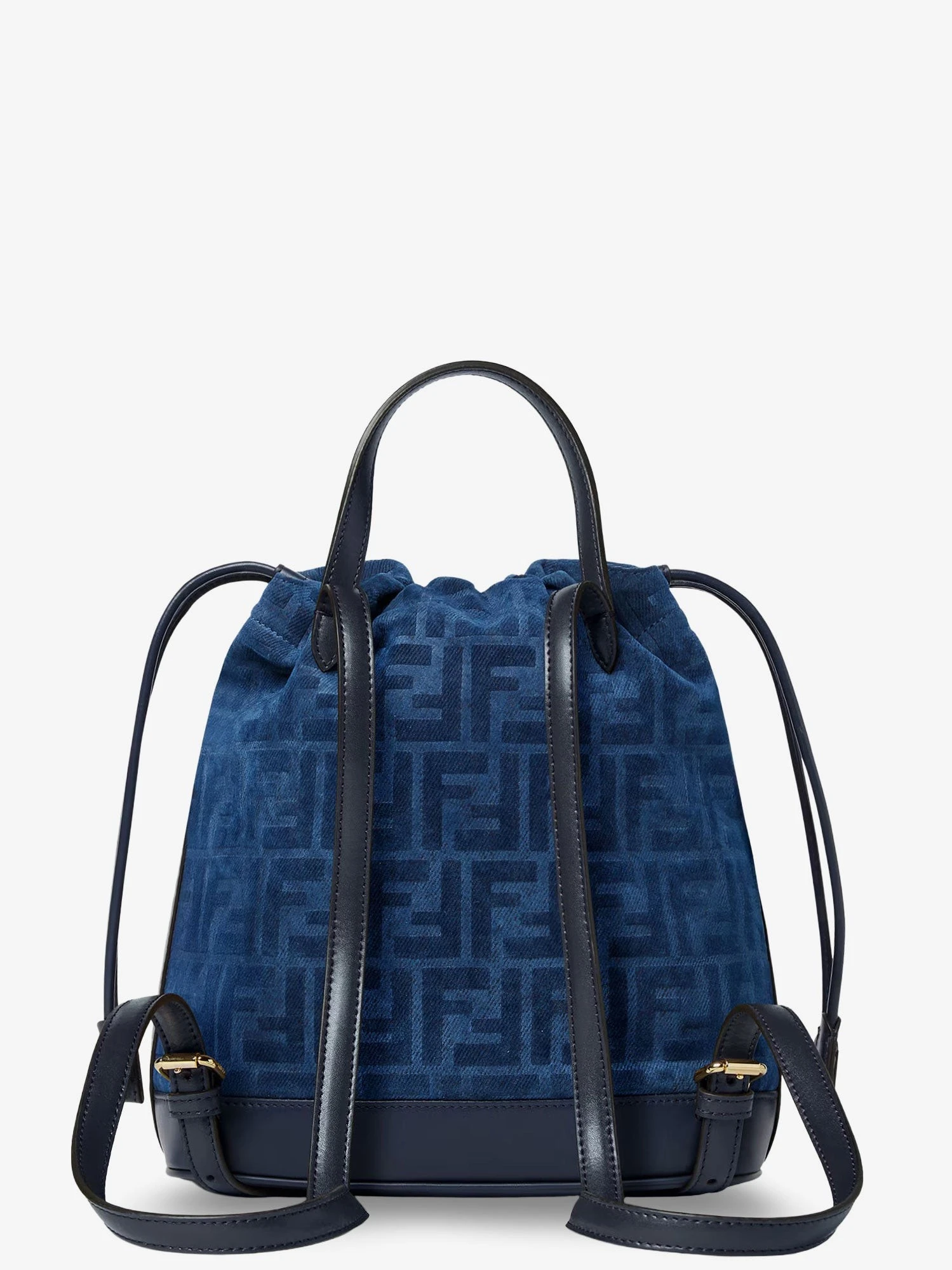 Denim backpack with flocked FF detail.webp