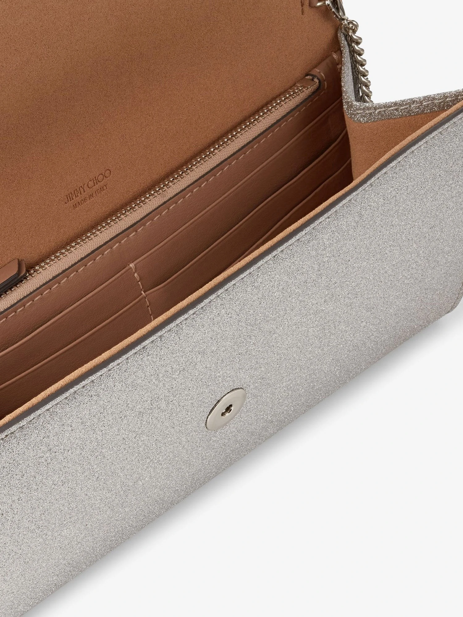 Emmie leather clutch in with glitter effect.webp