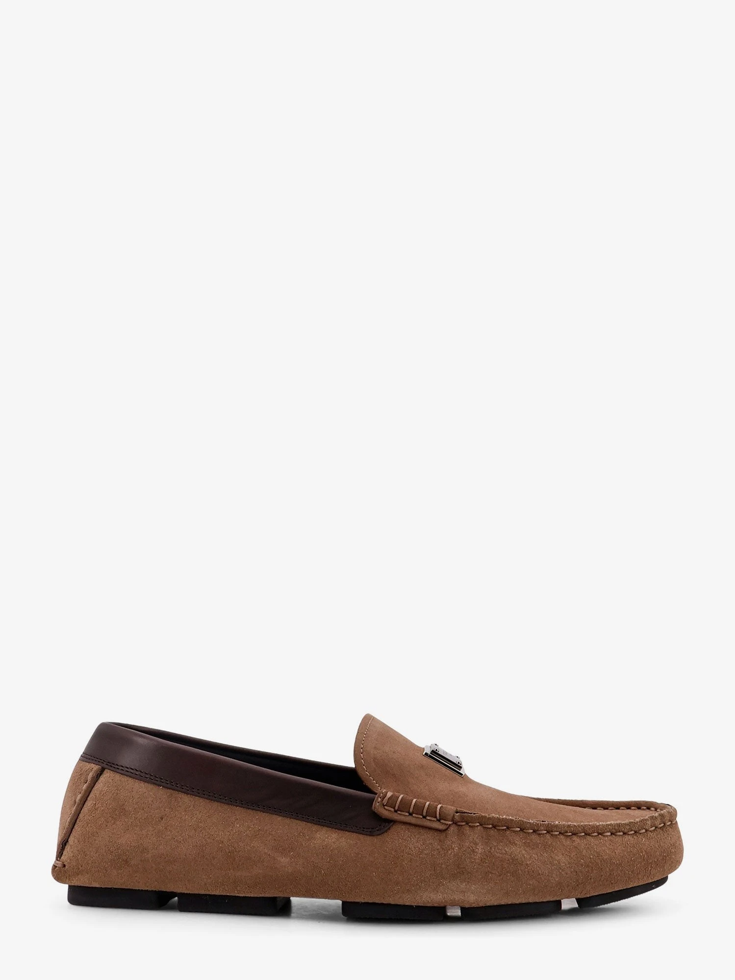 Suede loafer with leather inserts.webp