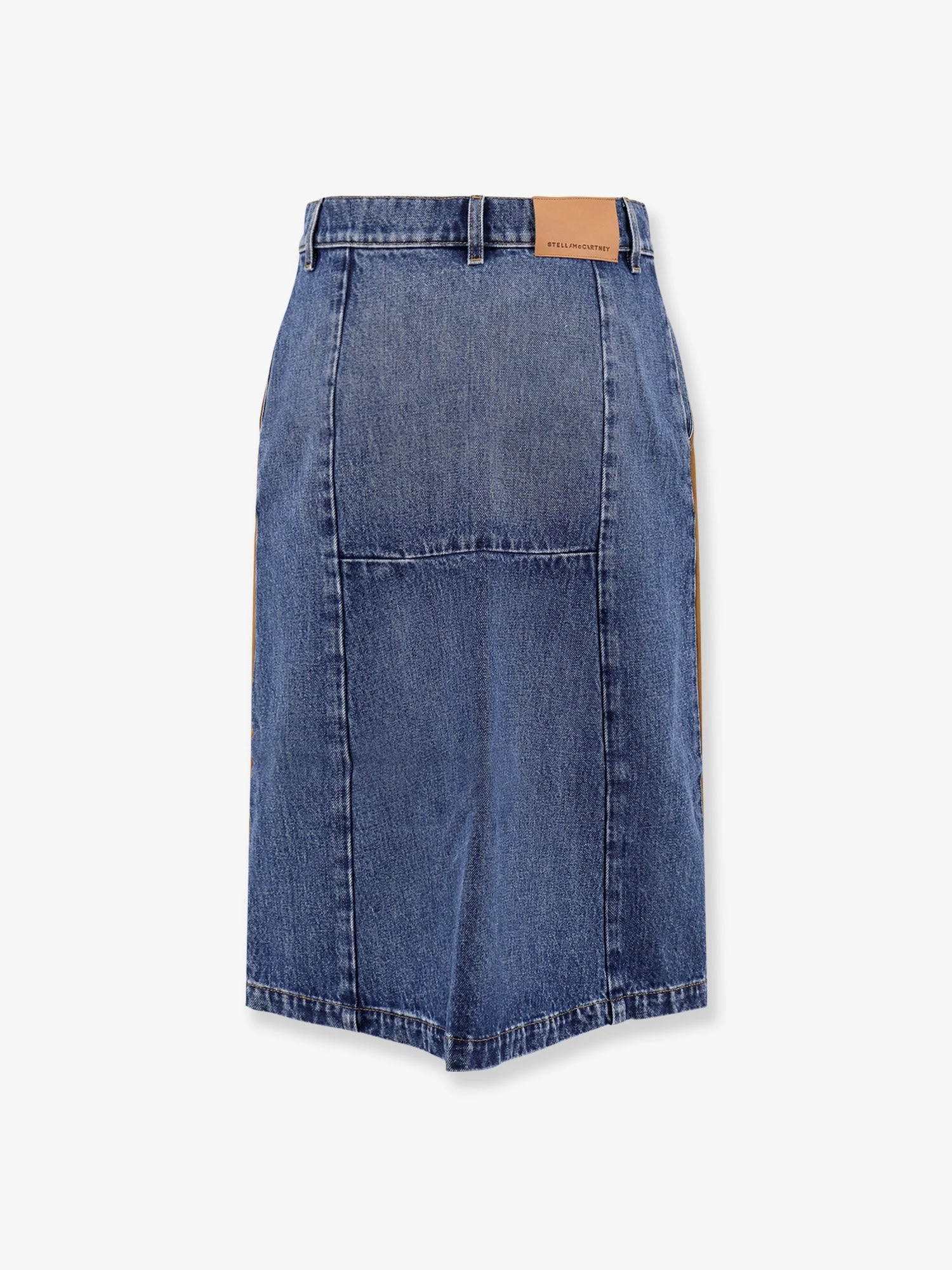 Denim skirt with suede inserts.webp