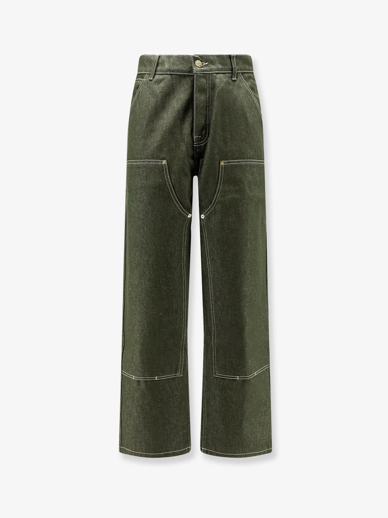 Double Knee green denim trousers.webp