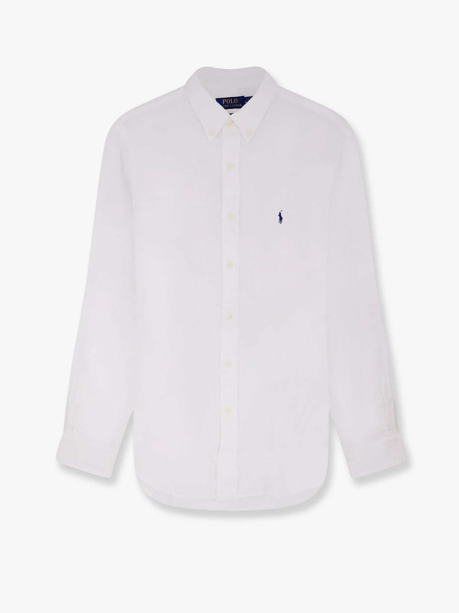 Linen shirt with embroidered logo on the front.webp