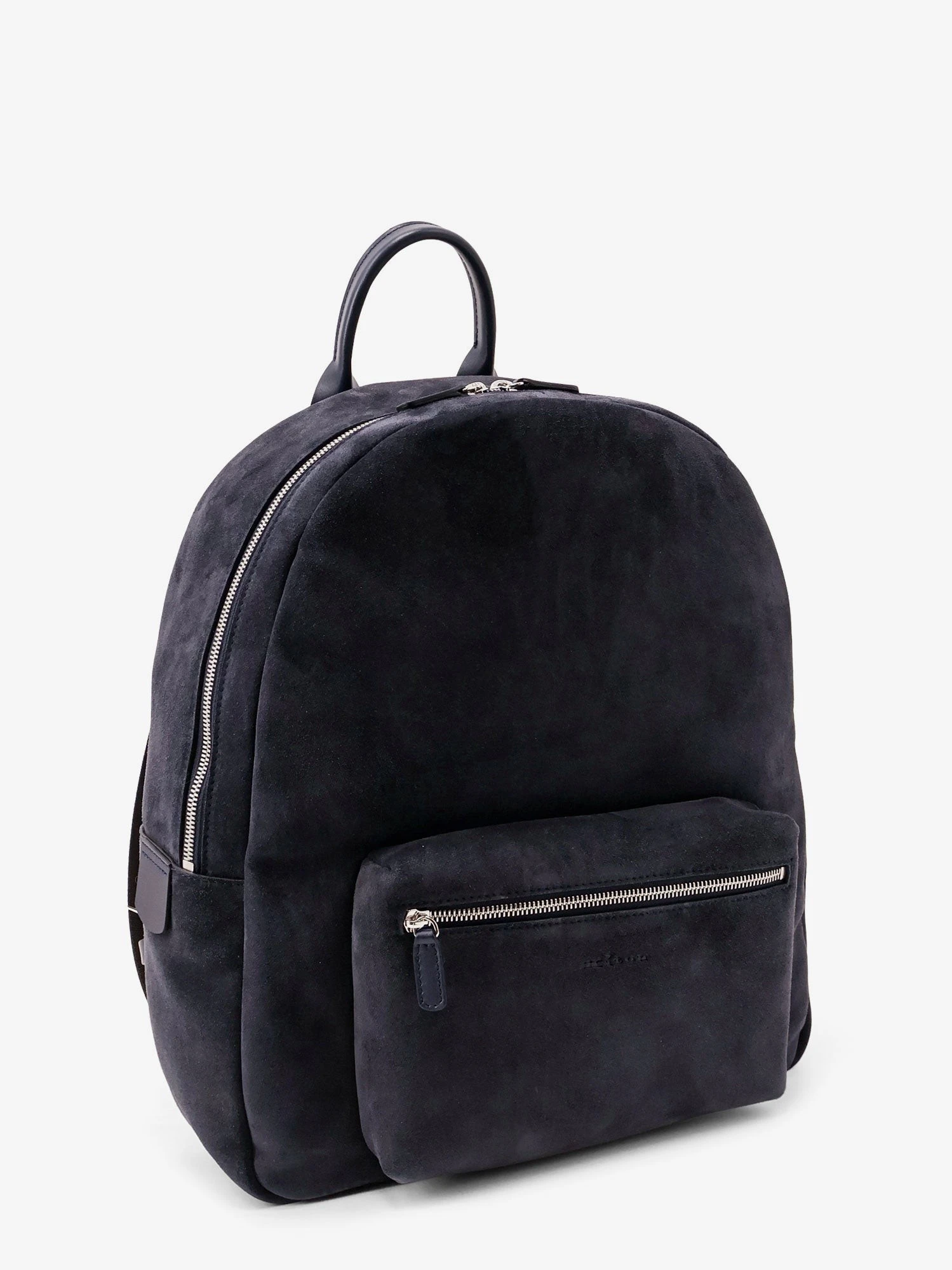 Suede backpack with engraved logo.webp