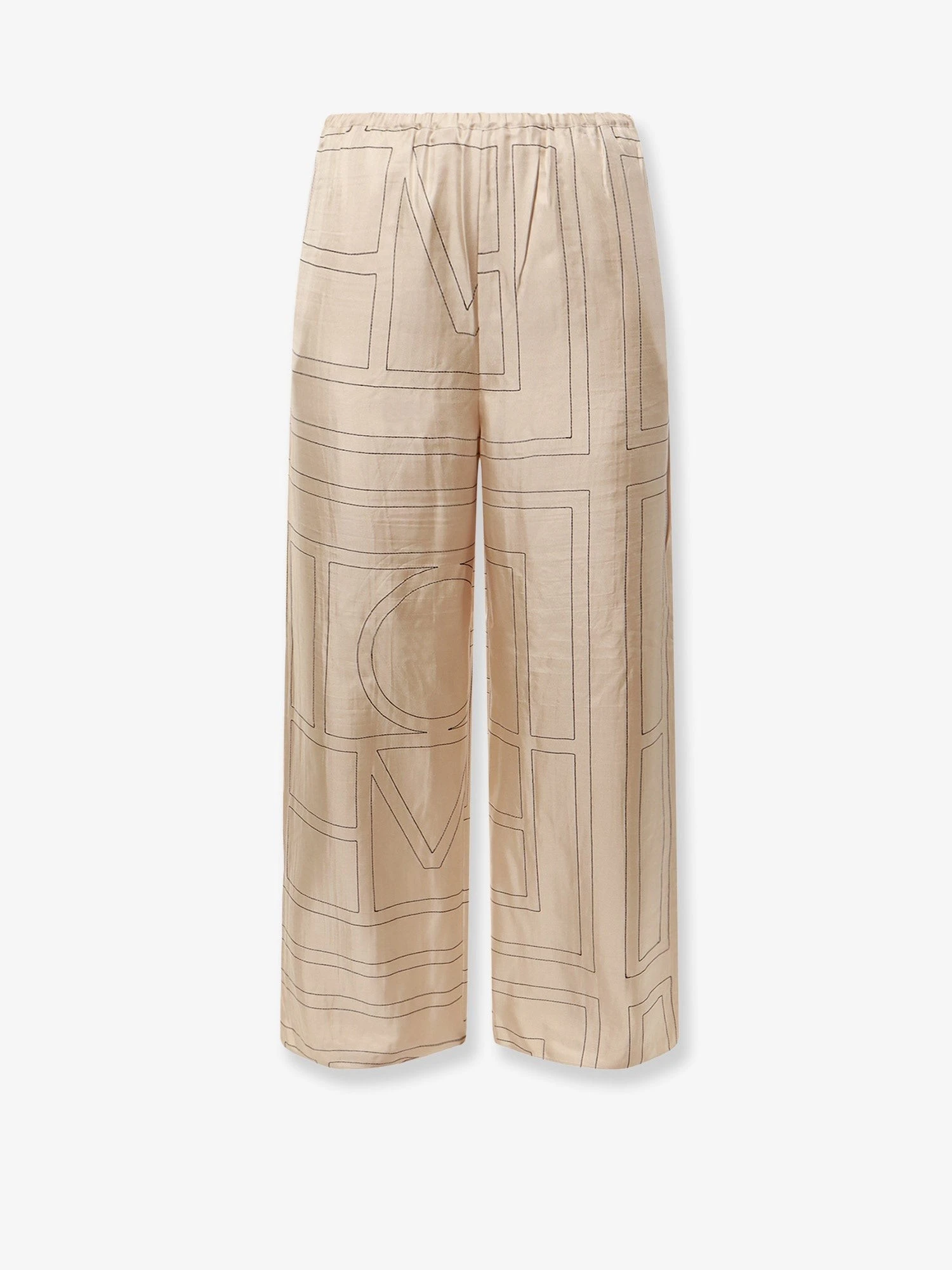Silk trousers with monogram logo embroidery.webp