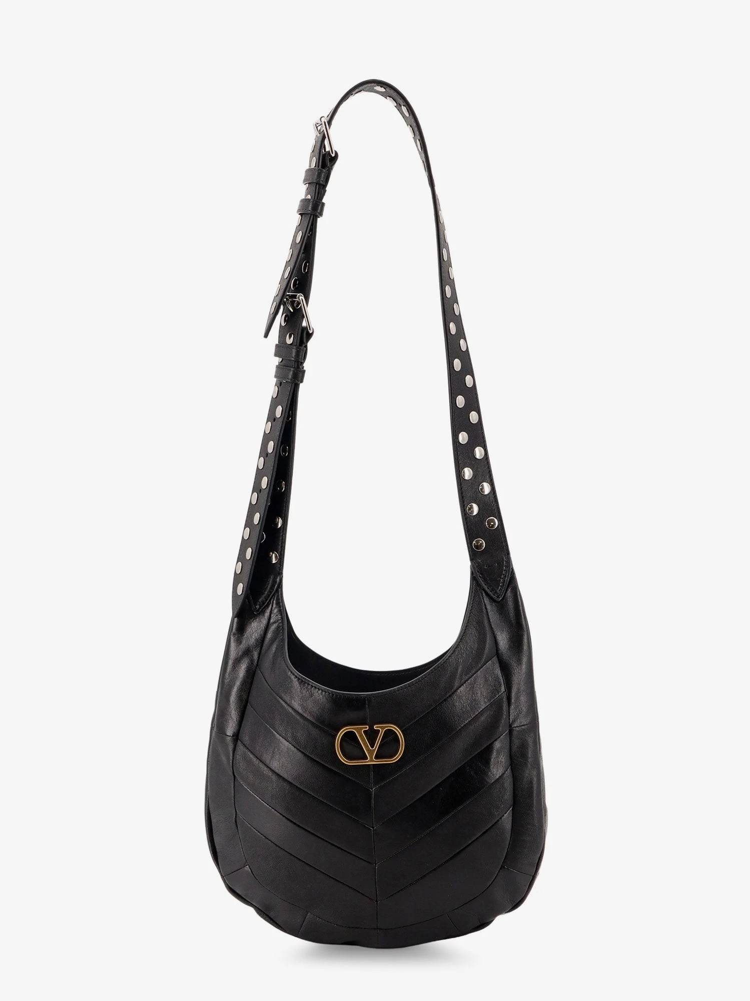 Leather Hobo crossbody bag with metal VLogo Signature.webp