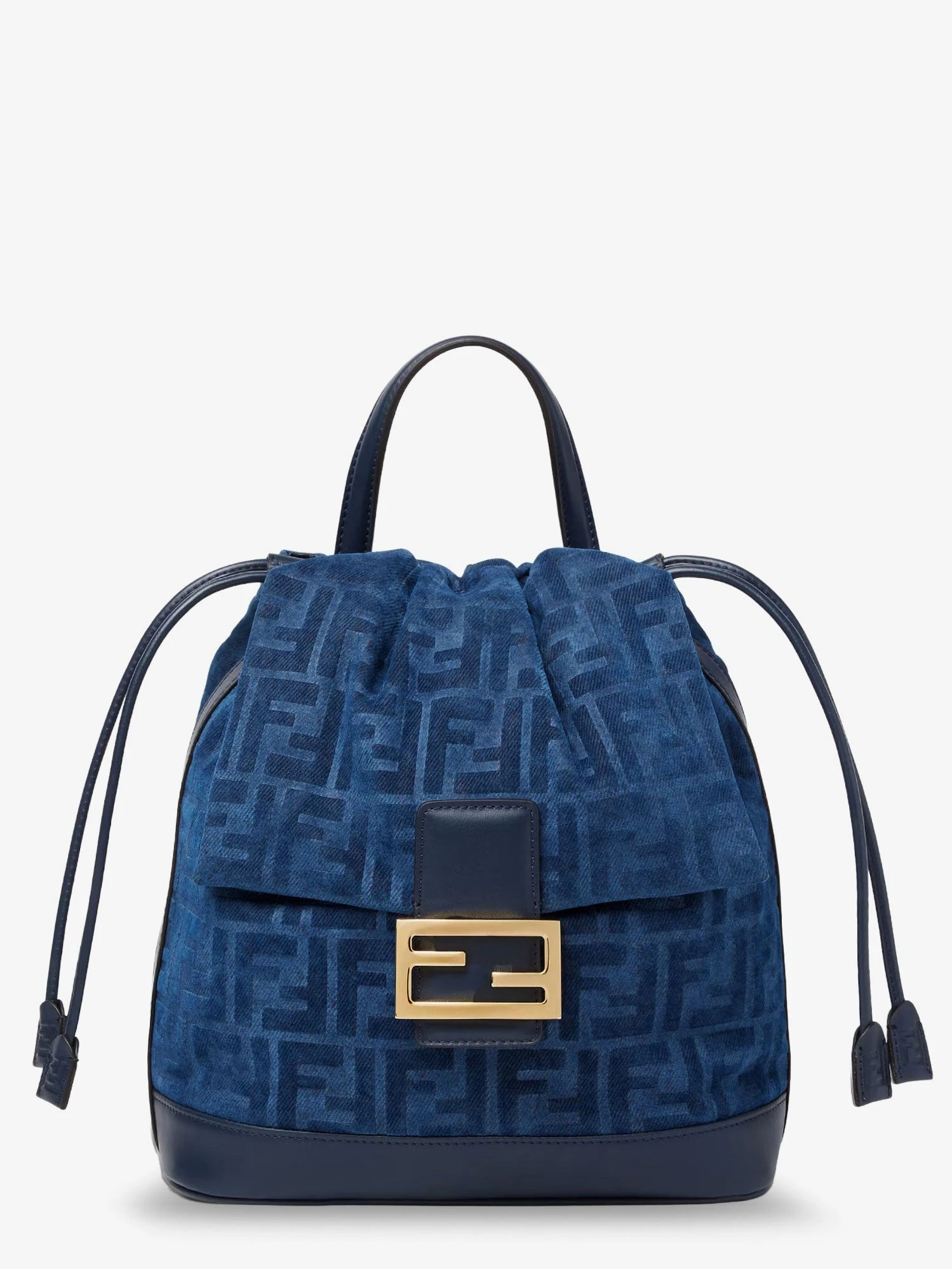 Denim backpack with flocked FF detail.webp