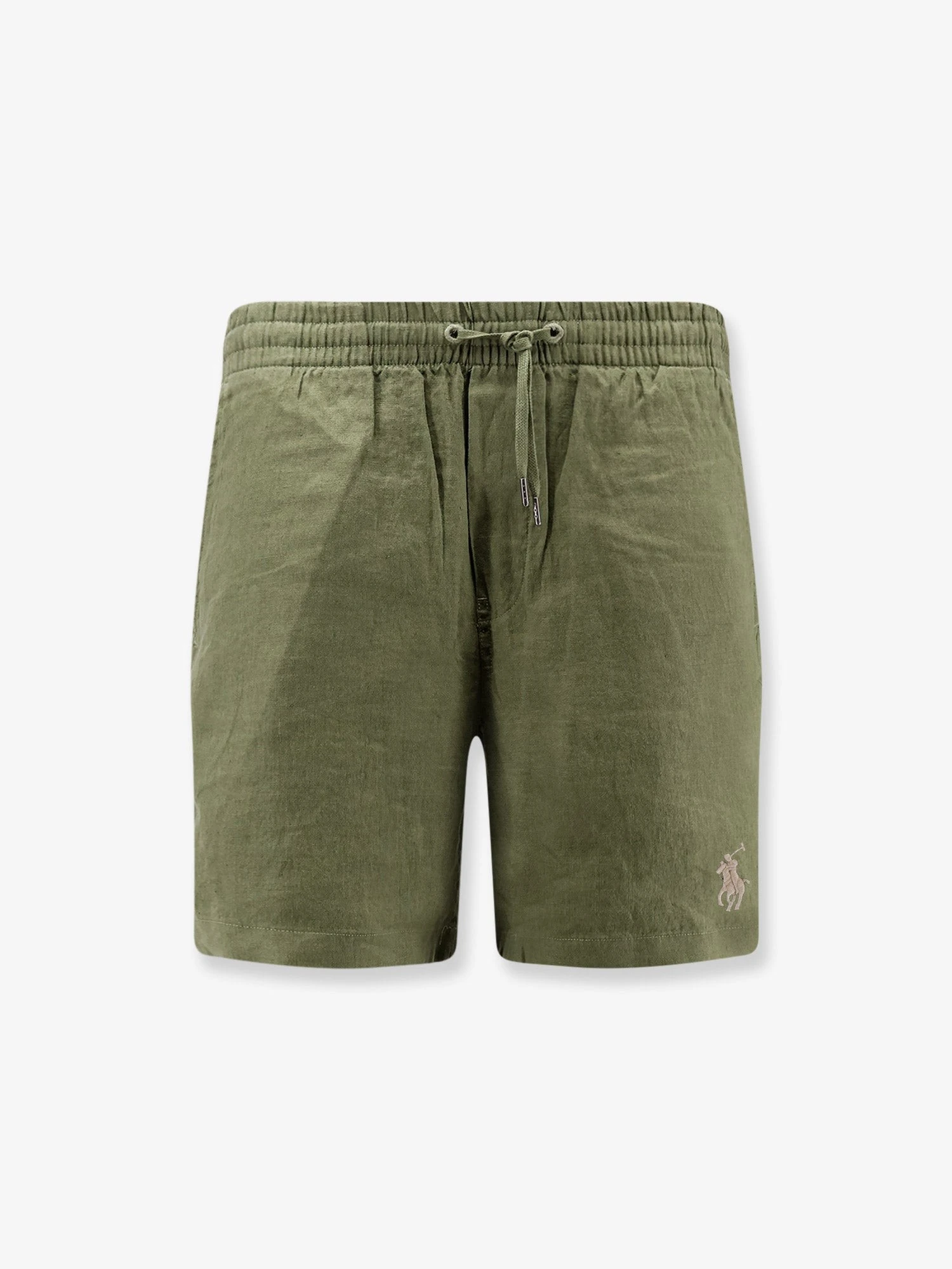 Linen bermuda shorts with embroidered logo.webp