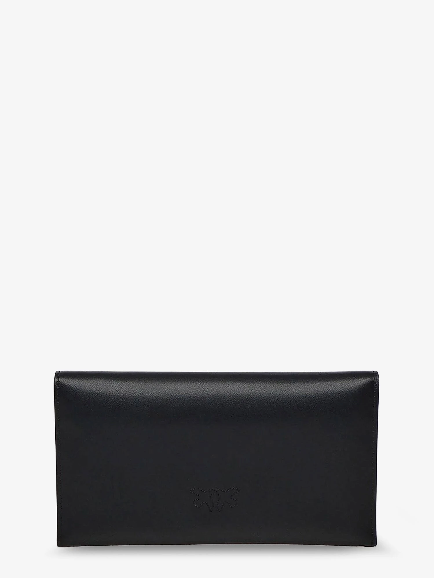 Leather clutch bag with metal Love Birds logo.webp