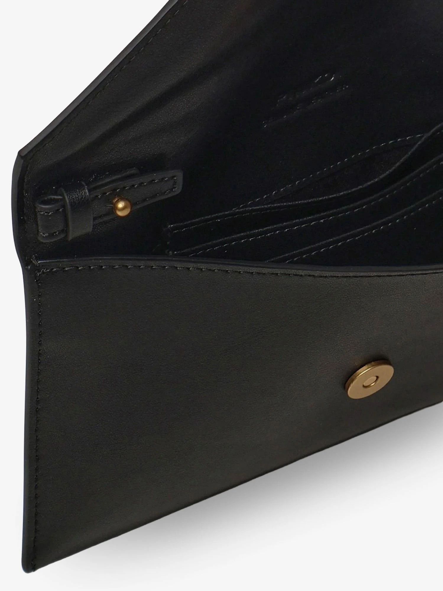 Leather clutch bag with metal Love Birds logo.webp