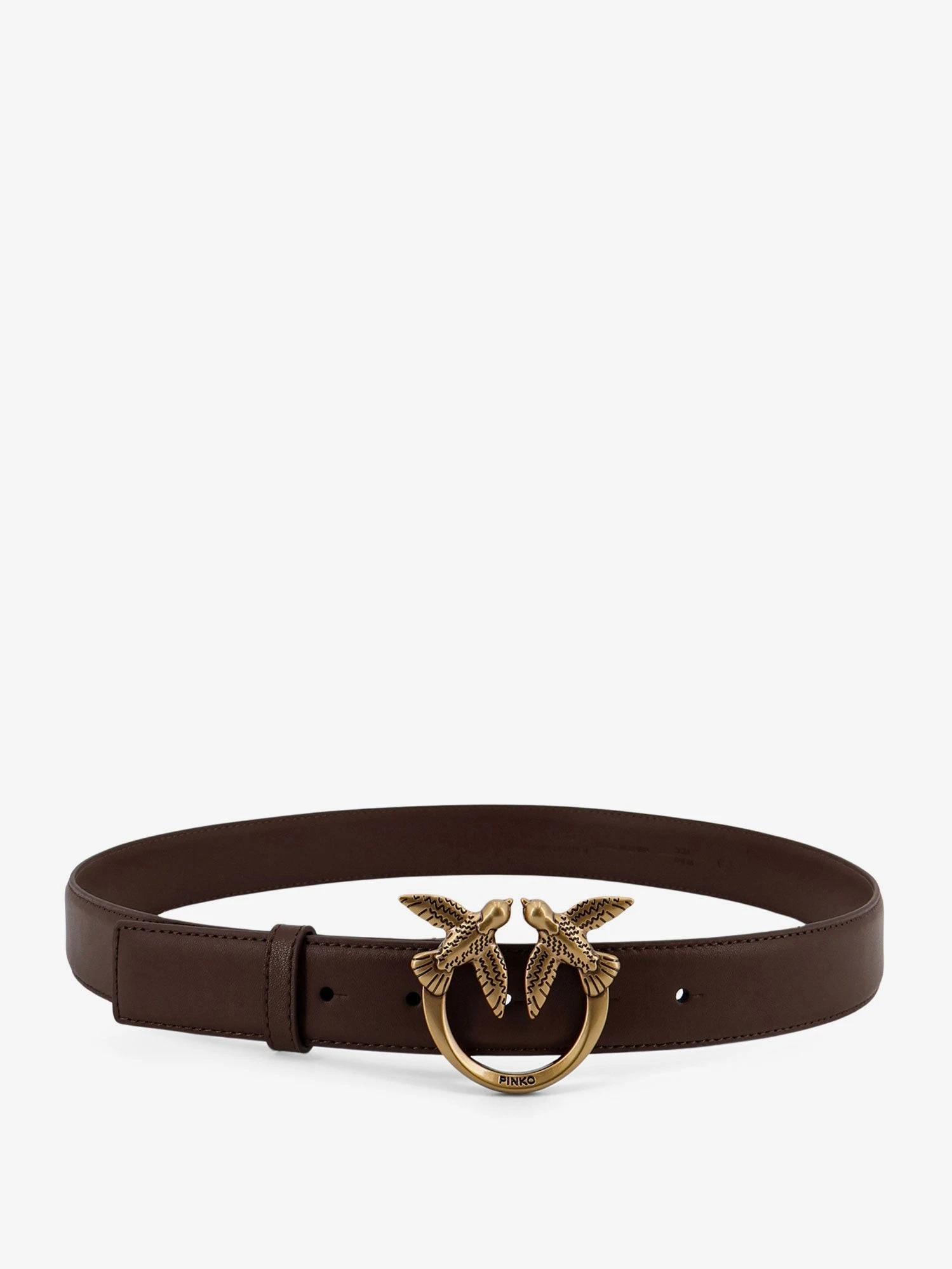 Leather belt with metal Love Birds logo.webp