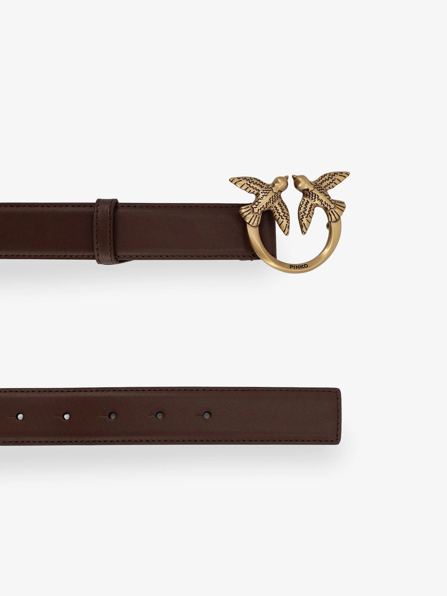 Leather belt with metal Love Birds logo.webp