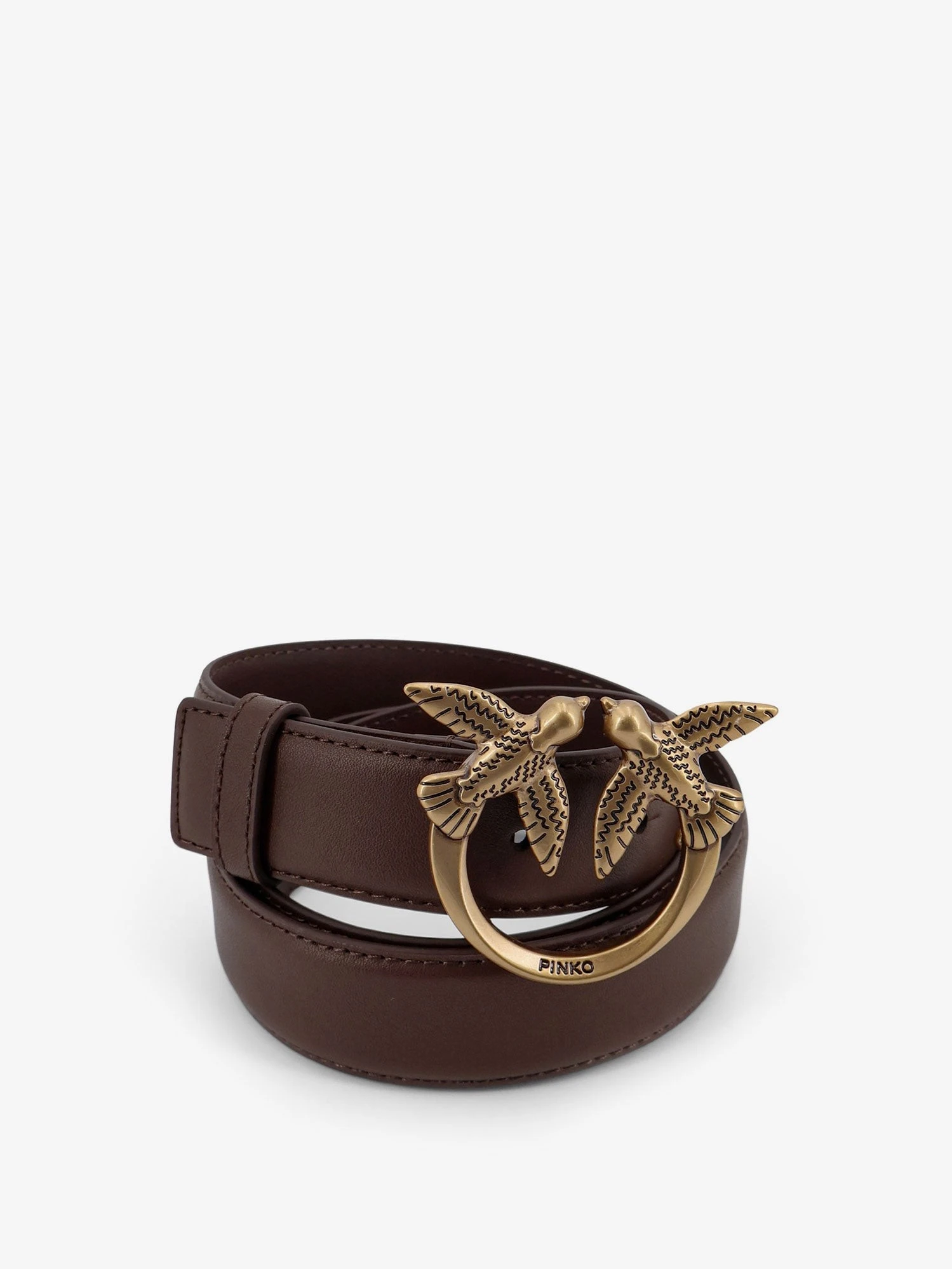 Leather belt with metal Love Birds logo.webp