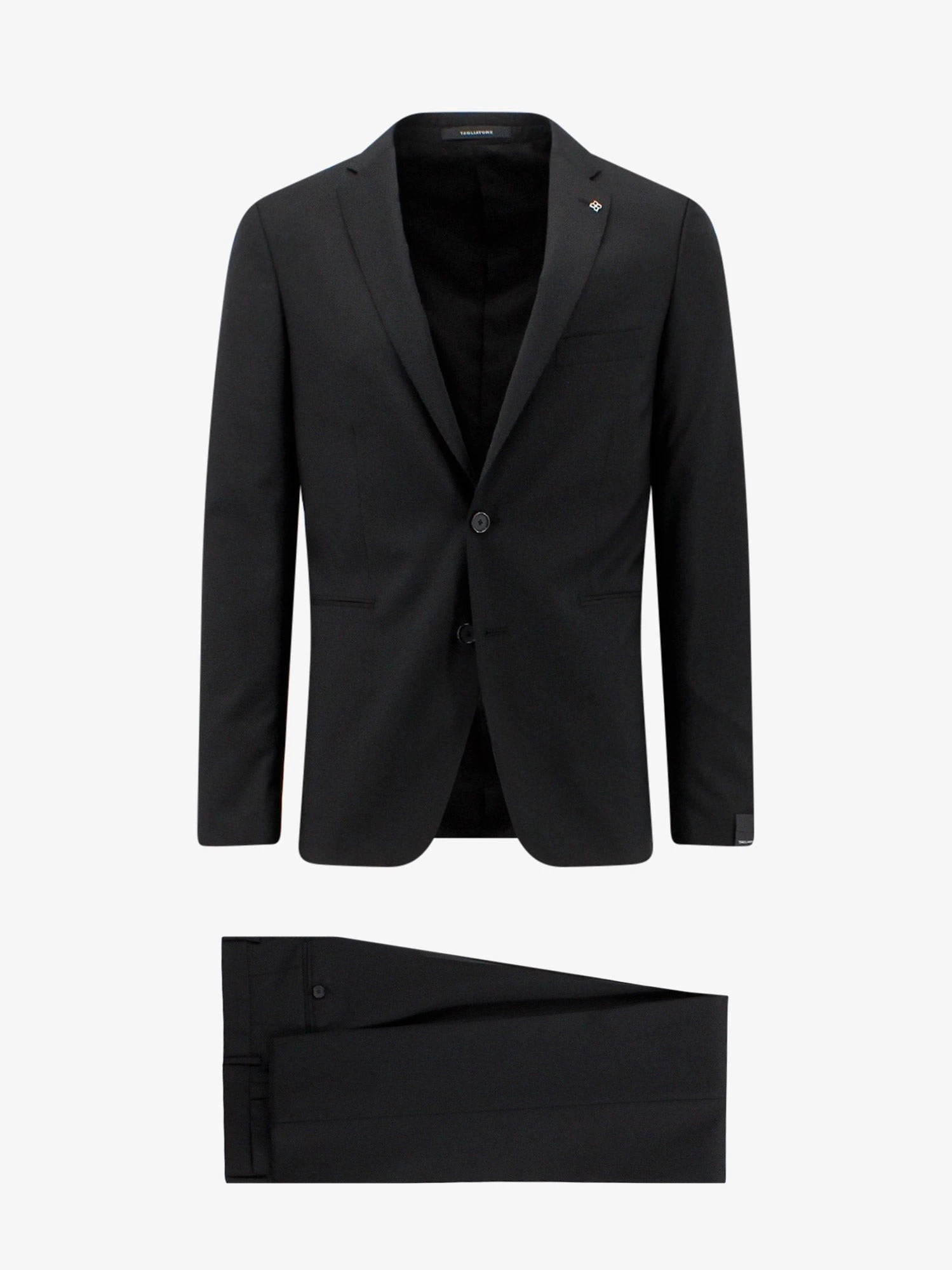 Virgin wool suit with removable iconic brooch.webp