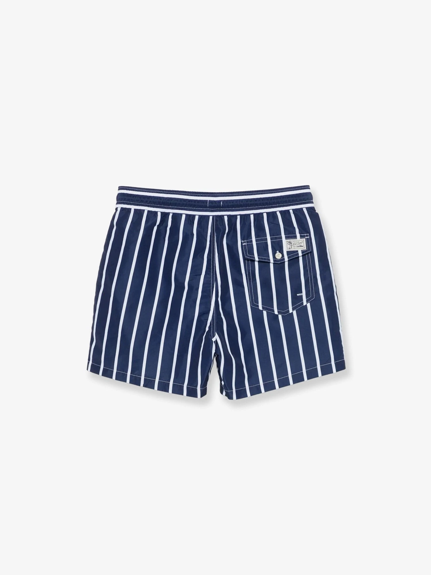 Nylon swim trunks with striped pattern.webp