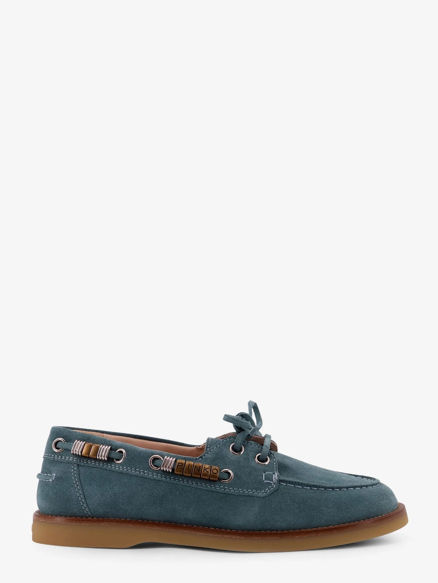 Grace suede loafers with metal lettering logo.webp