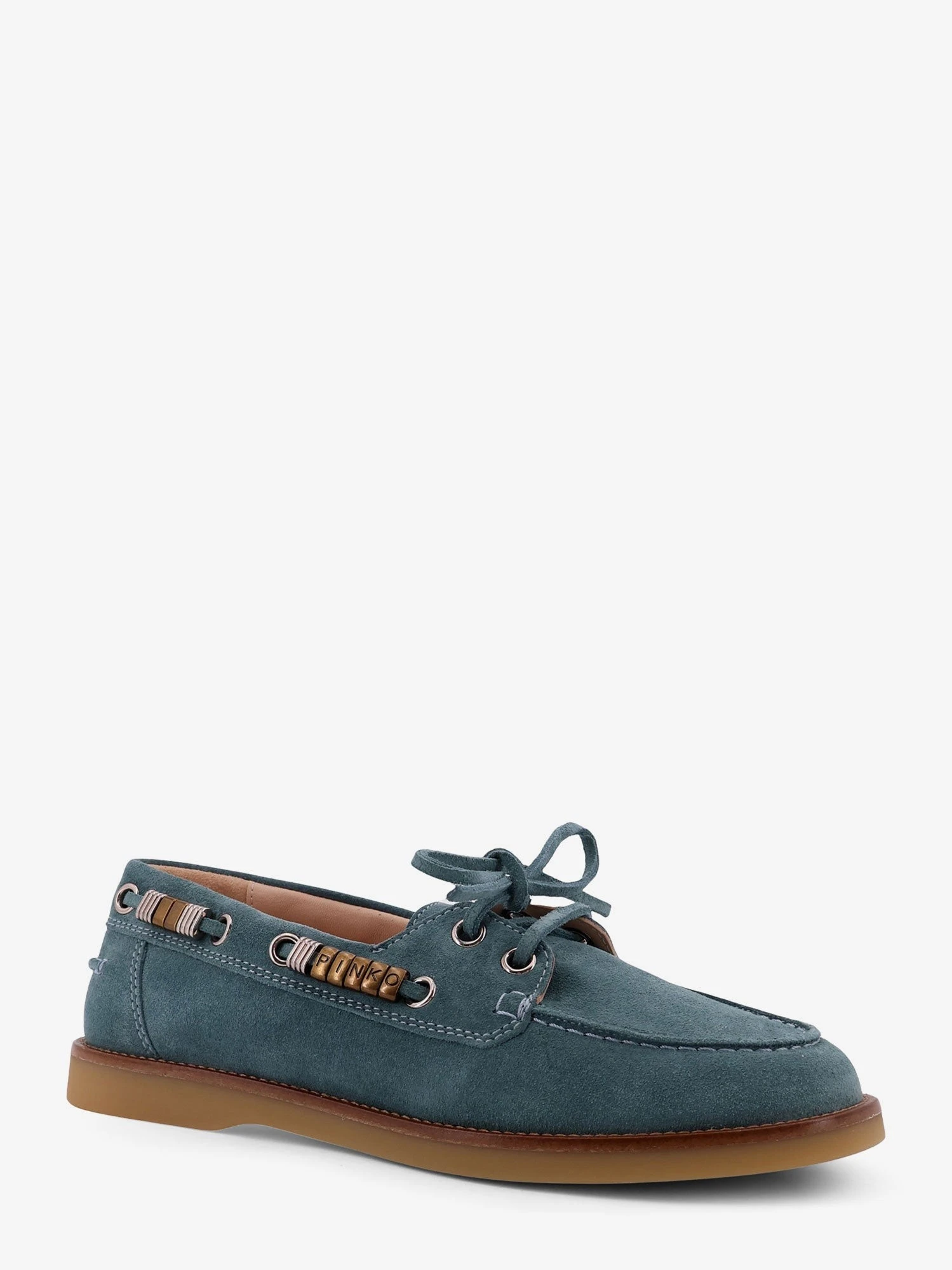Grace suede loafers with metal lettering logo.webp