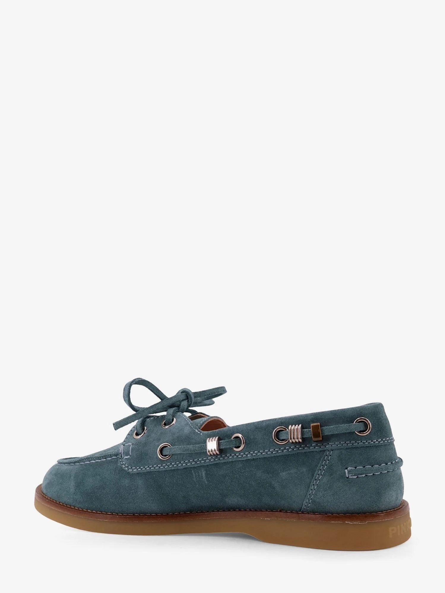 Grace suede loafers with metal lettering logo.webp