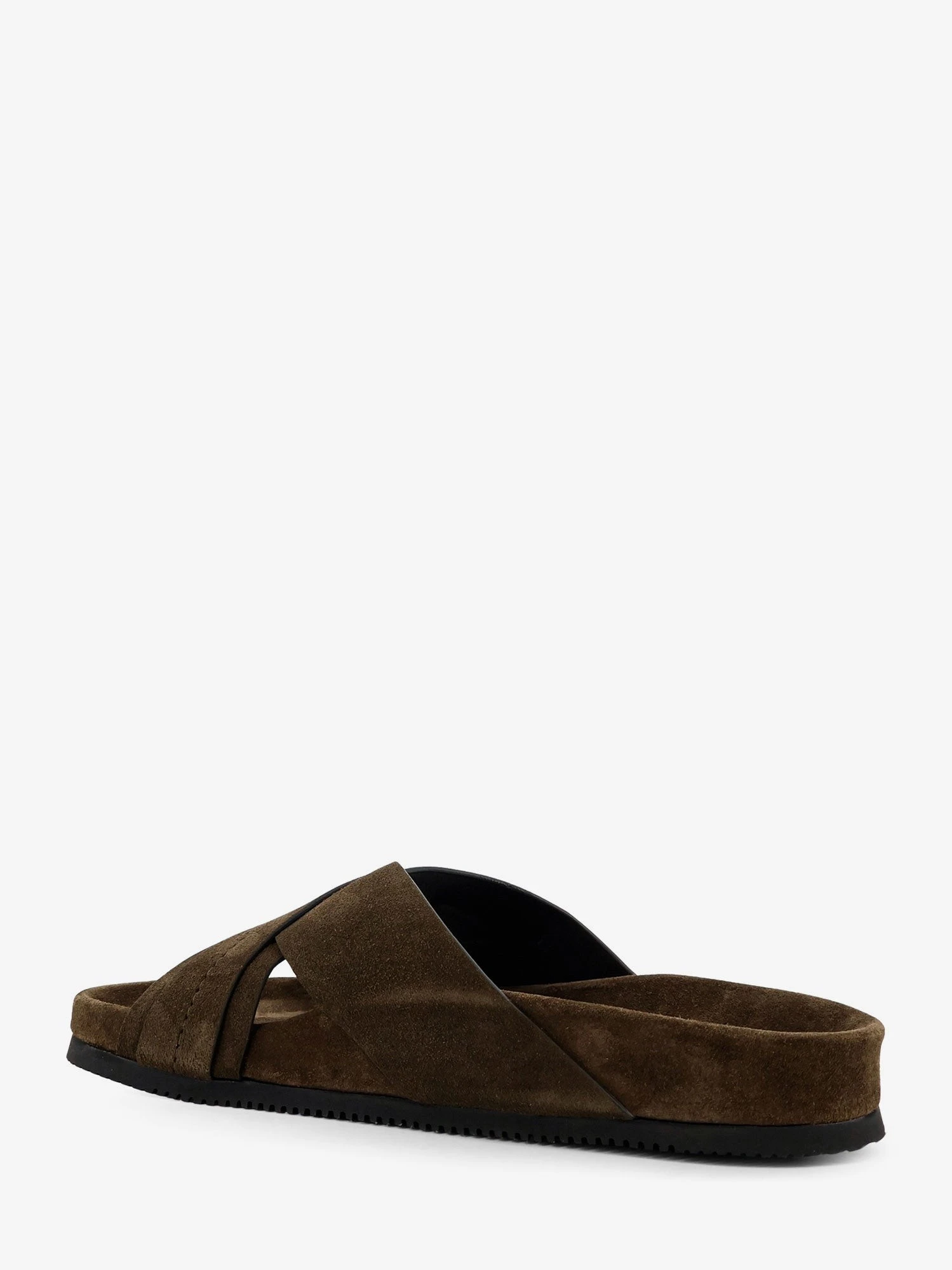 Suede sandals with engraved logo on the side.webp