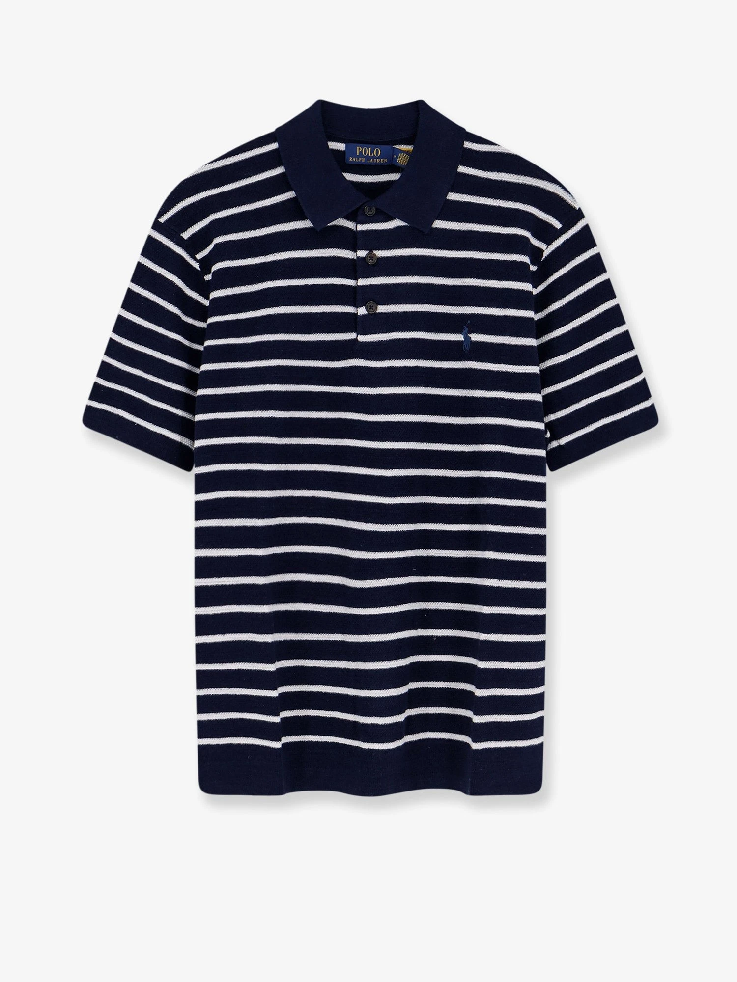 Cotton and linen polo shirt with striped pattern.webp