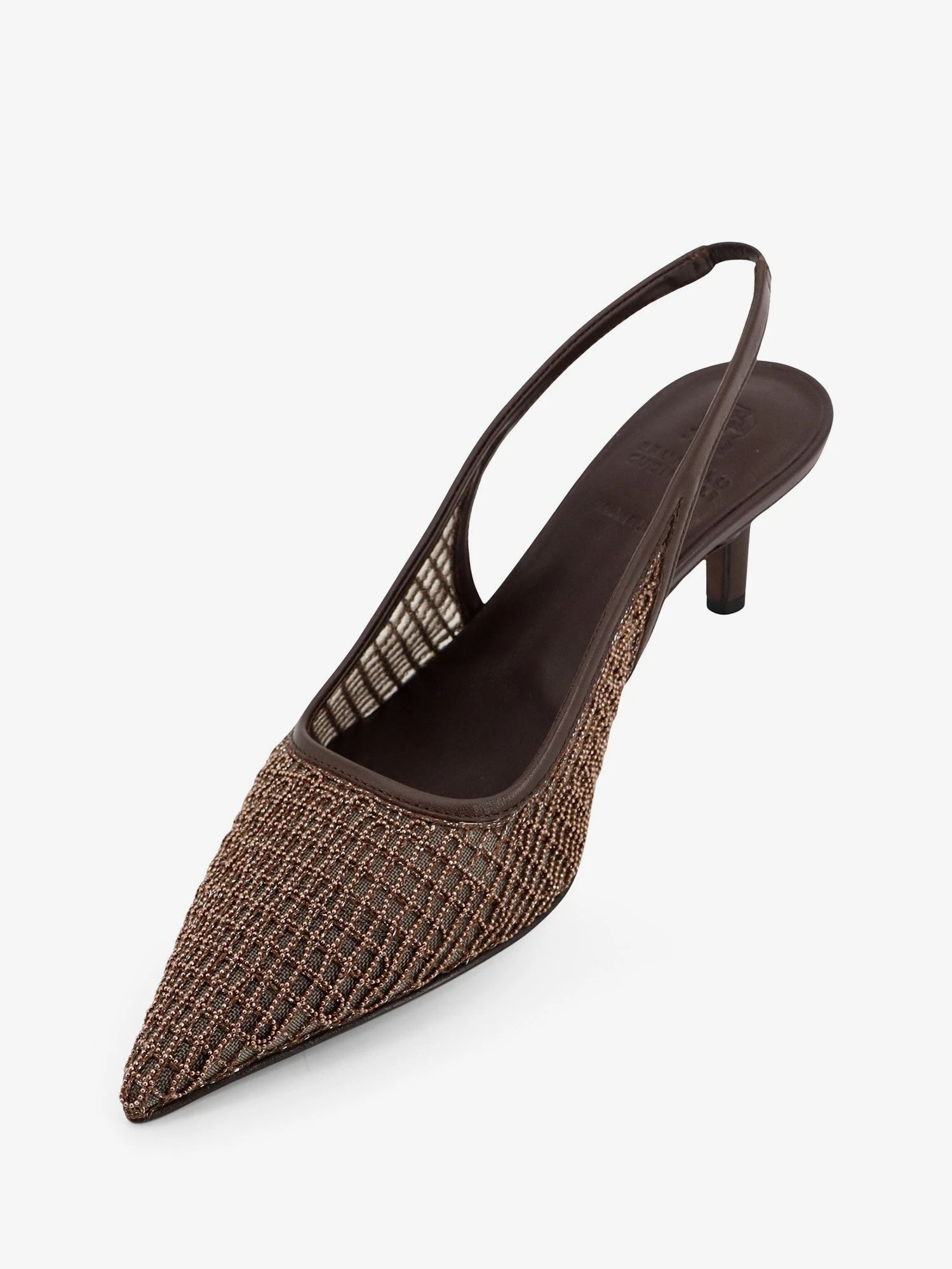 Leather décolleté with Precious Net detail.webp