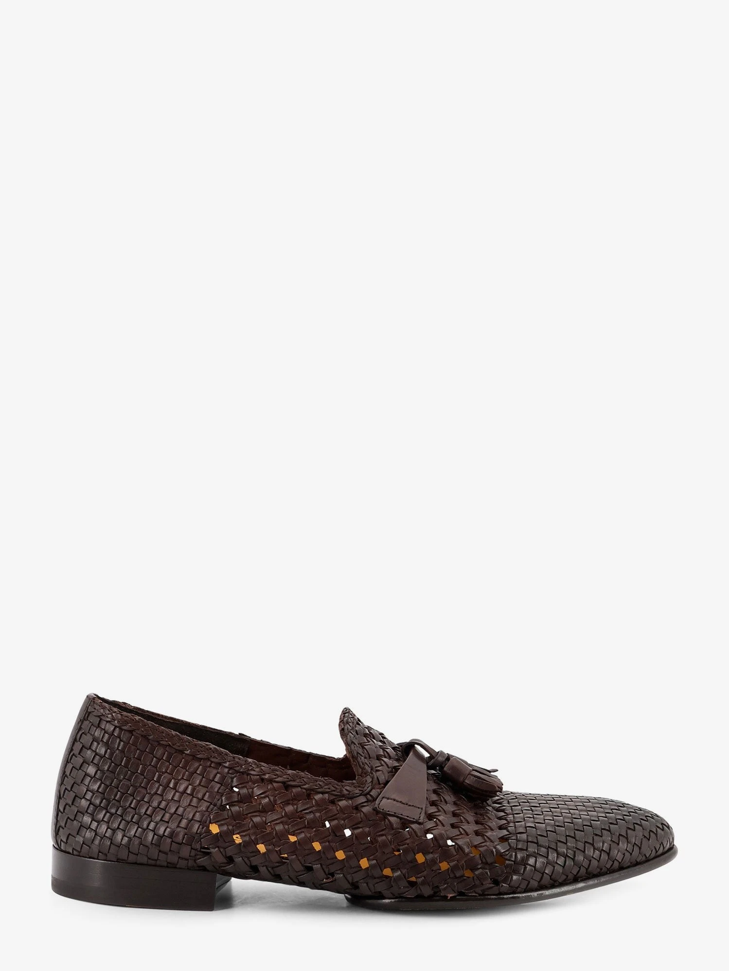 Unique leather loafers with woven detail.webp