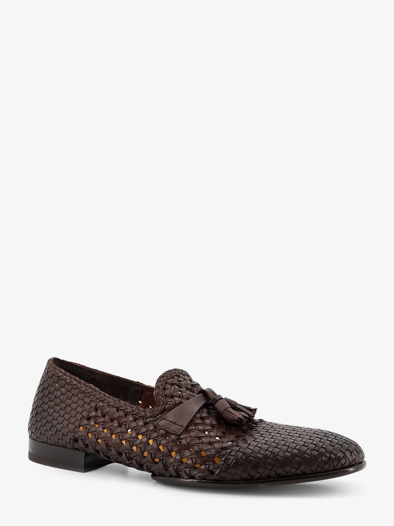 Unique leather loafers with woven detail.webp