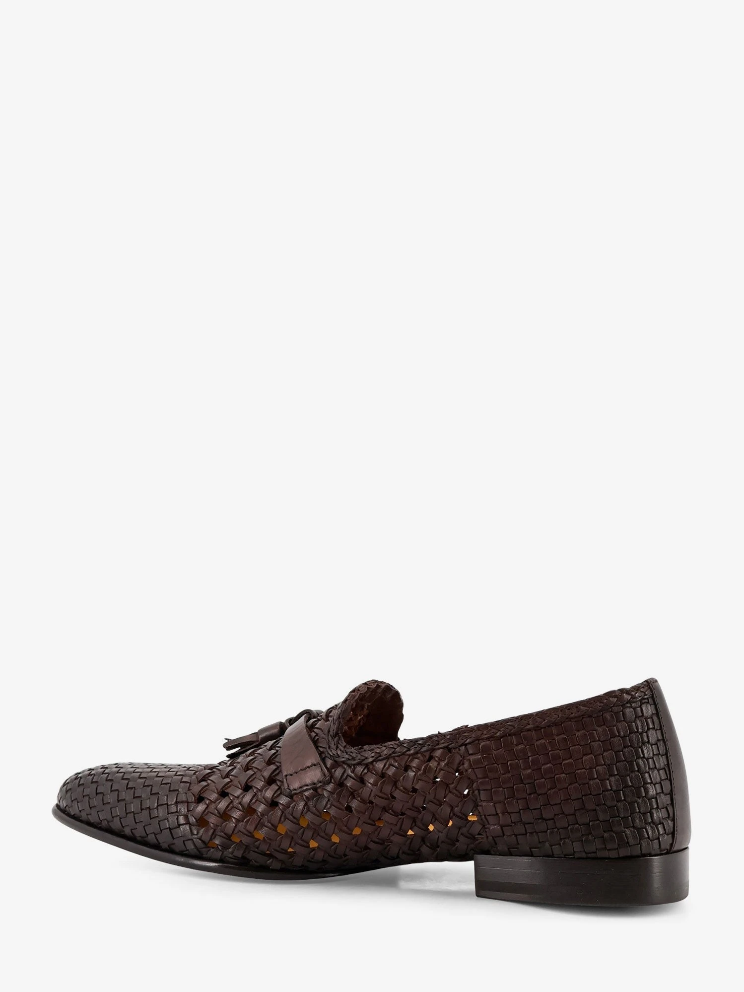 Unique leather loafers with woven detail.webp