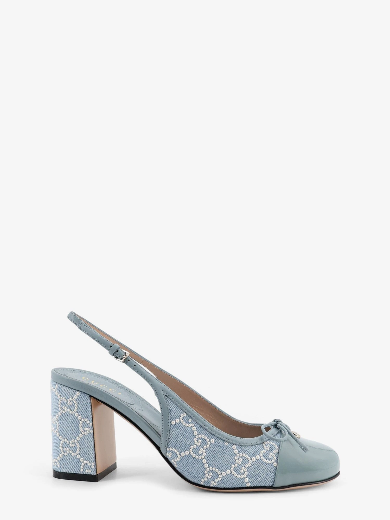 Denim pumps with all-over logo detail.webp