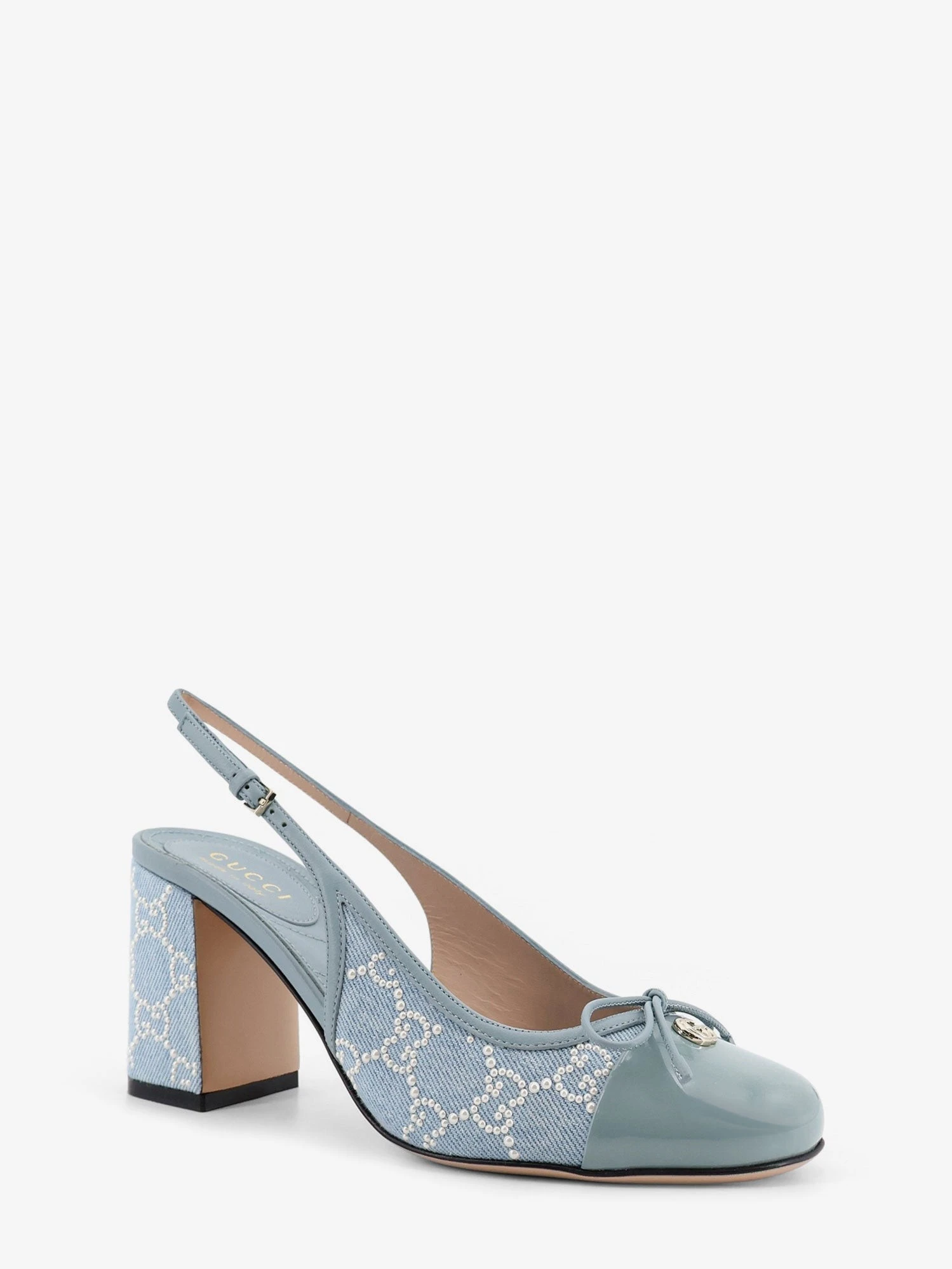 Denim pumps with all-over logo detail.webp