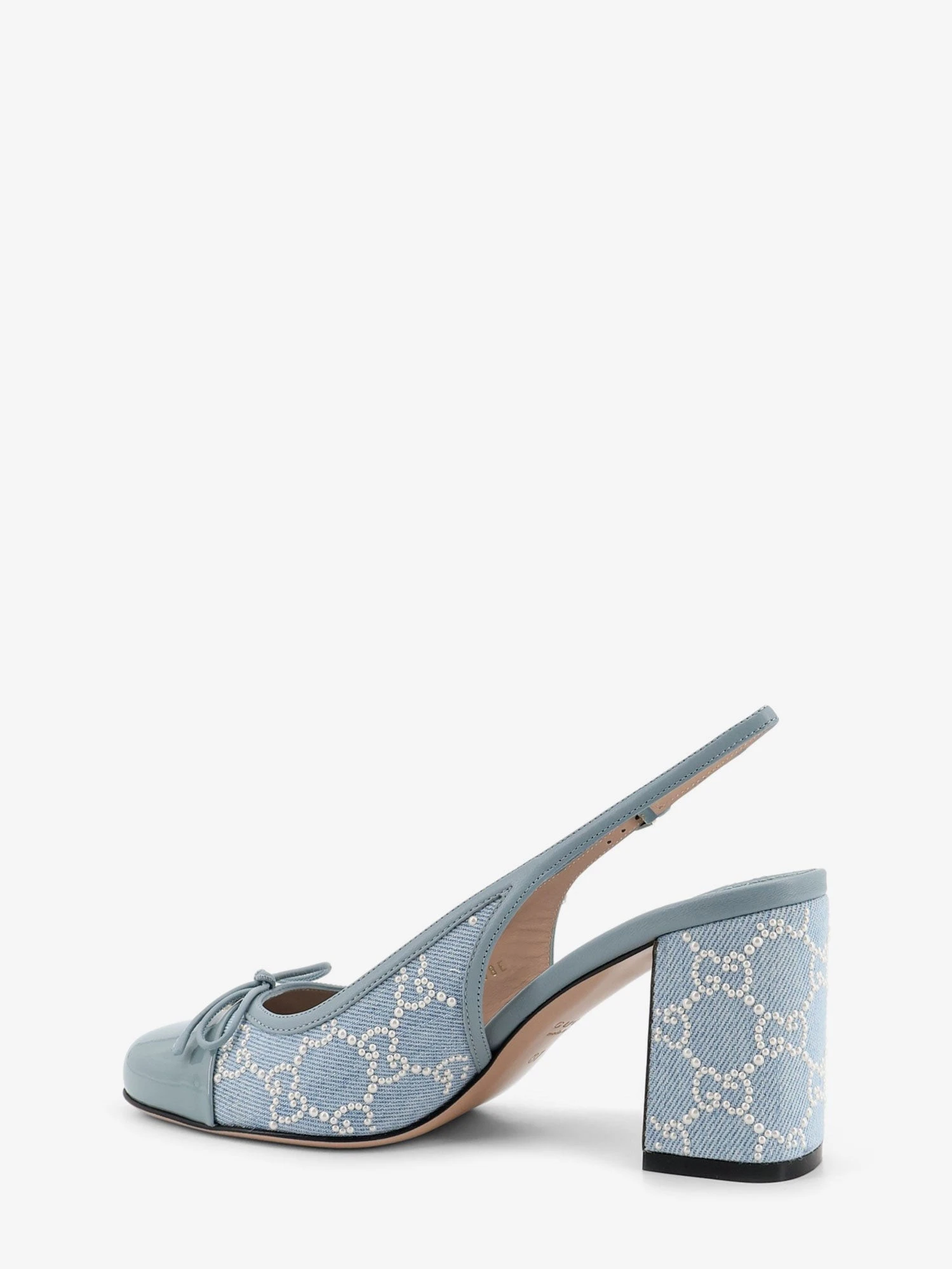 Denim pumps with all-over logo detail.webp