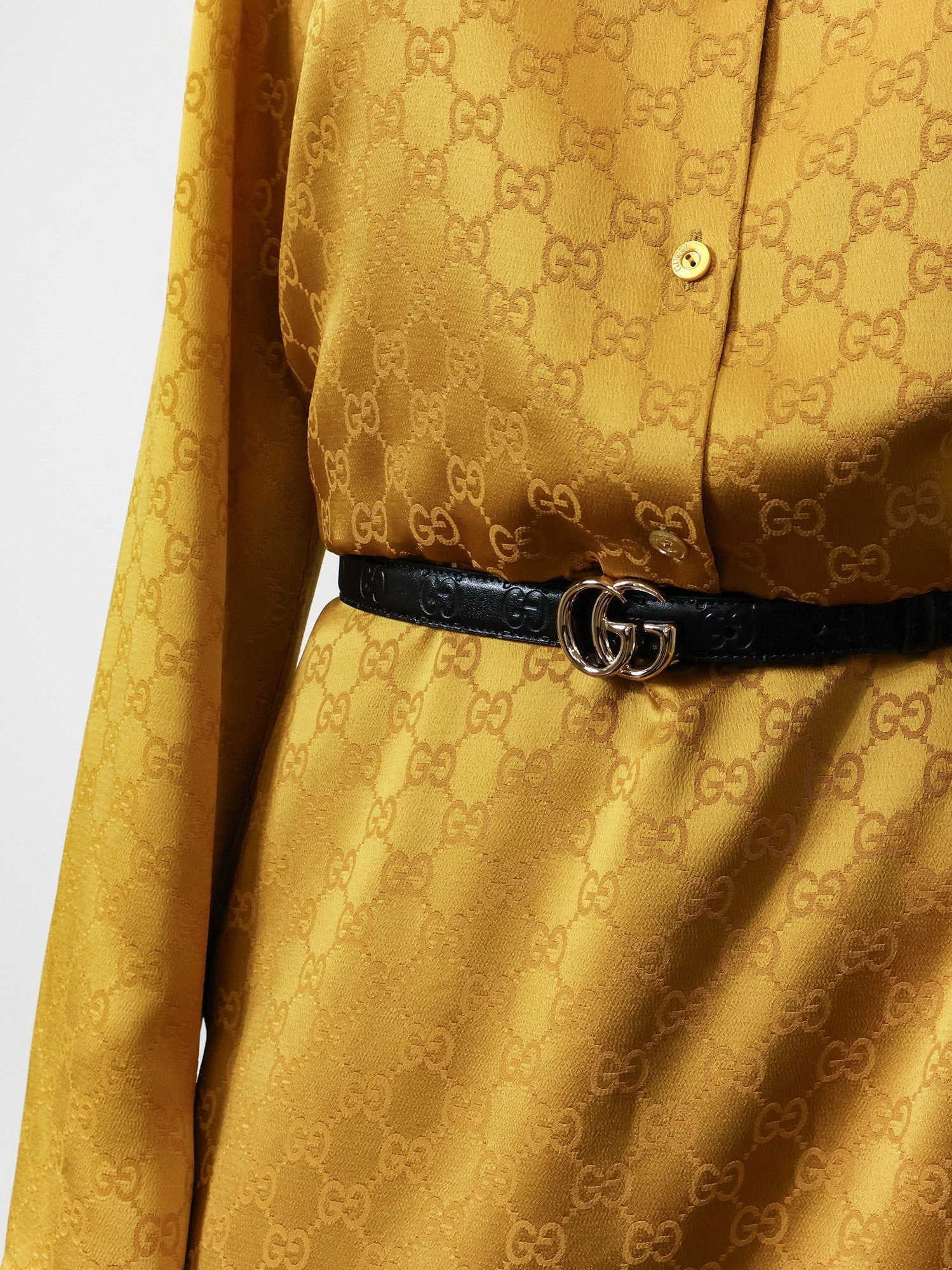 Leather belt with all-over GG logo.webp