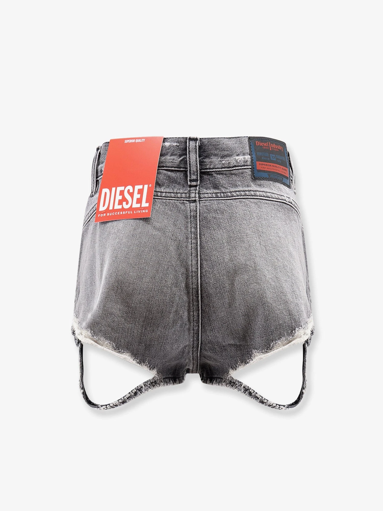 Blue denim shorts with a destroyed effect.webp