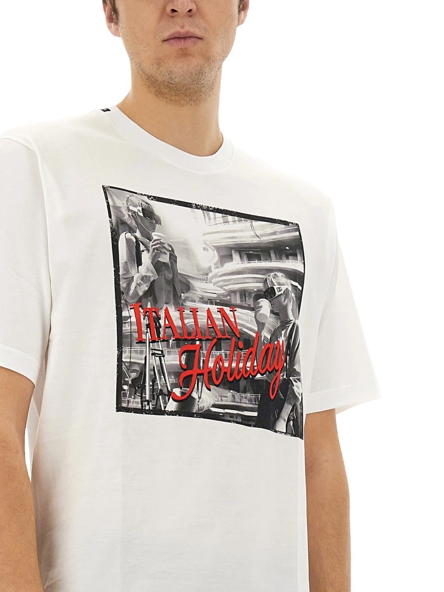 COTTON T-SHIRT WITH "ITALIAN HOLIDAY" PRINT.webp