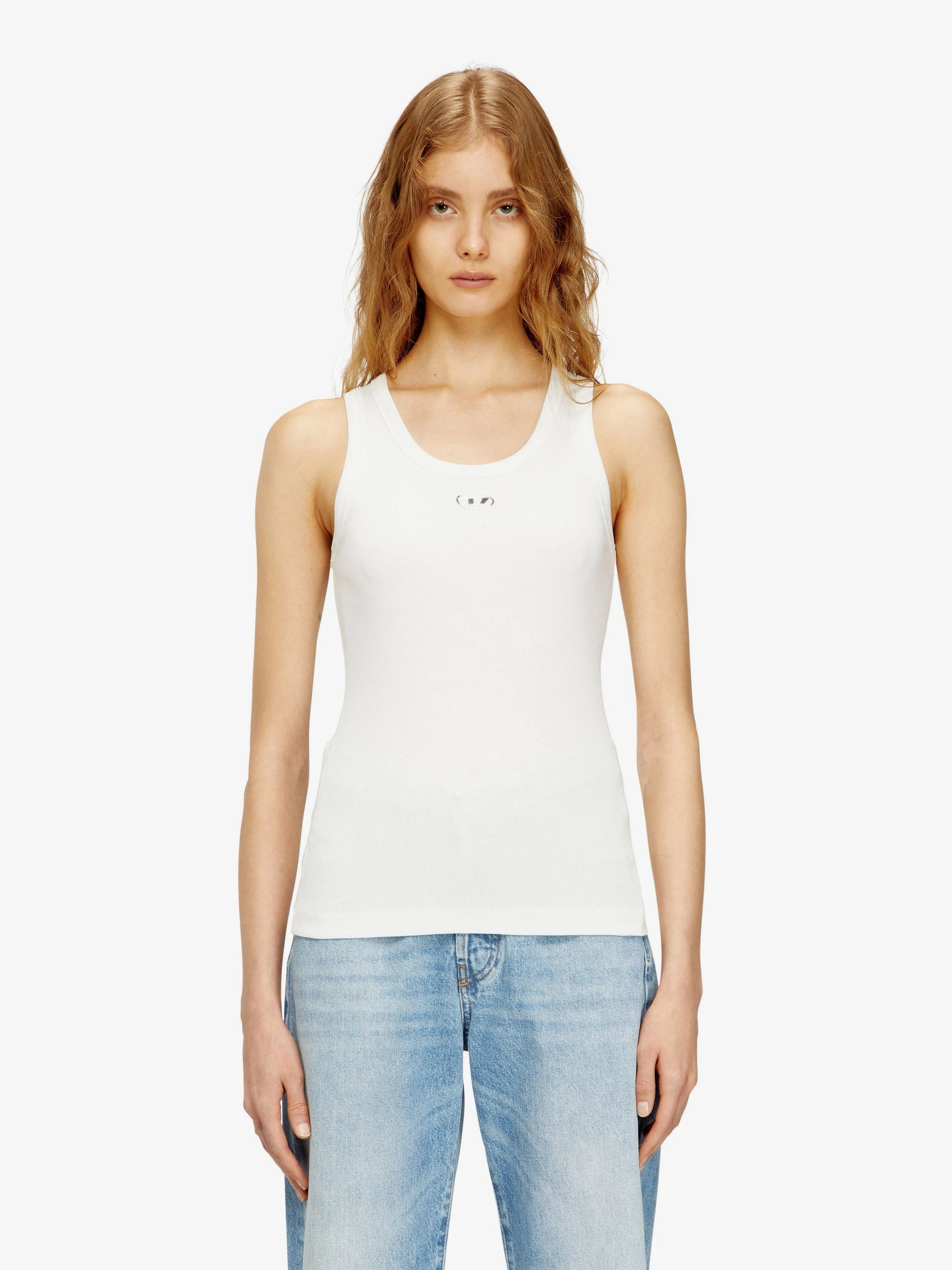 Slim fit ribbed tank top with metal Oval D.webp