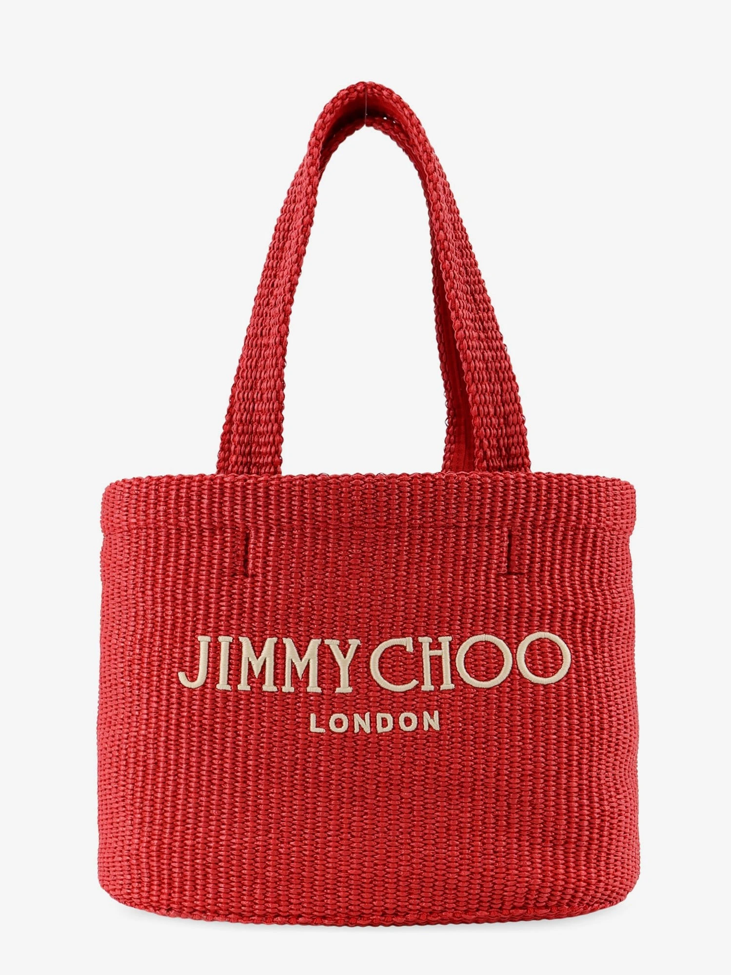 Raffia shopping bag with lettering logo on the front.webp