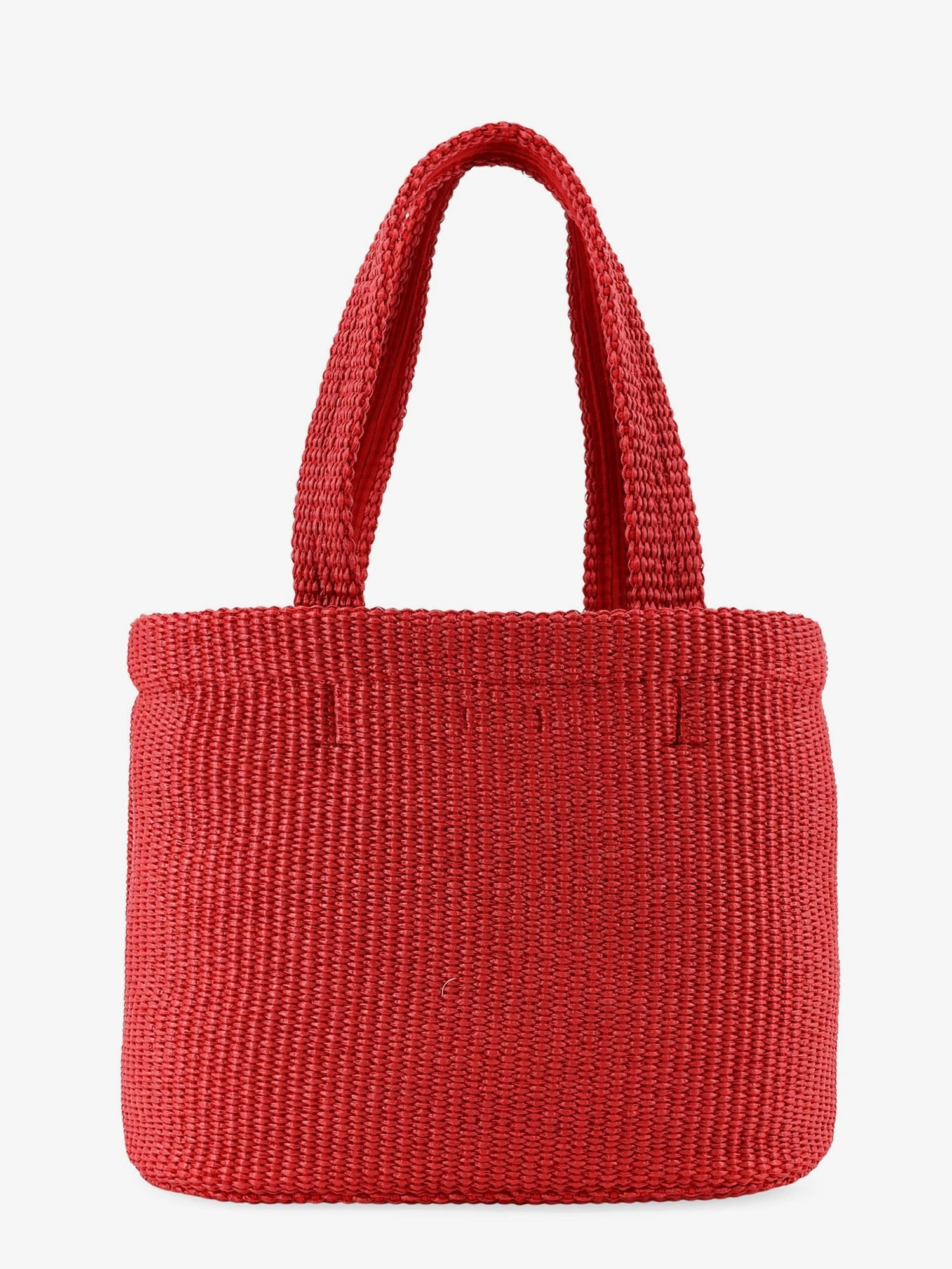 Raffia shopping bag with lettering logo on the front.webp