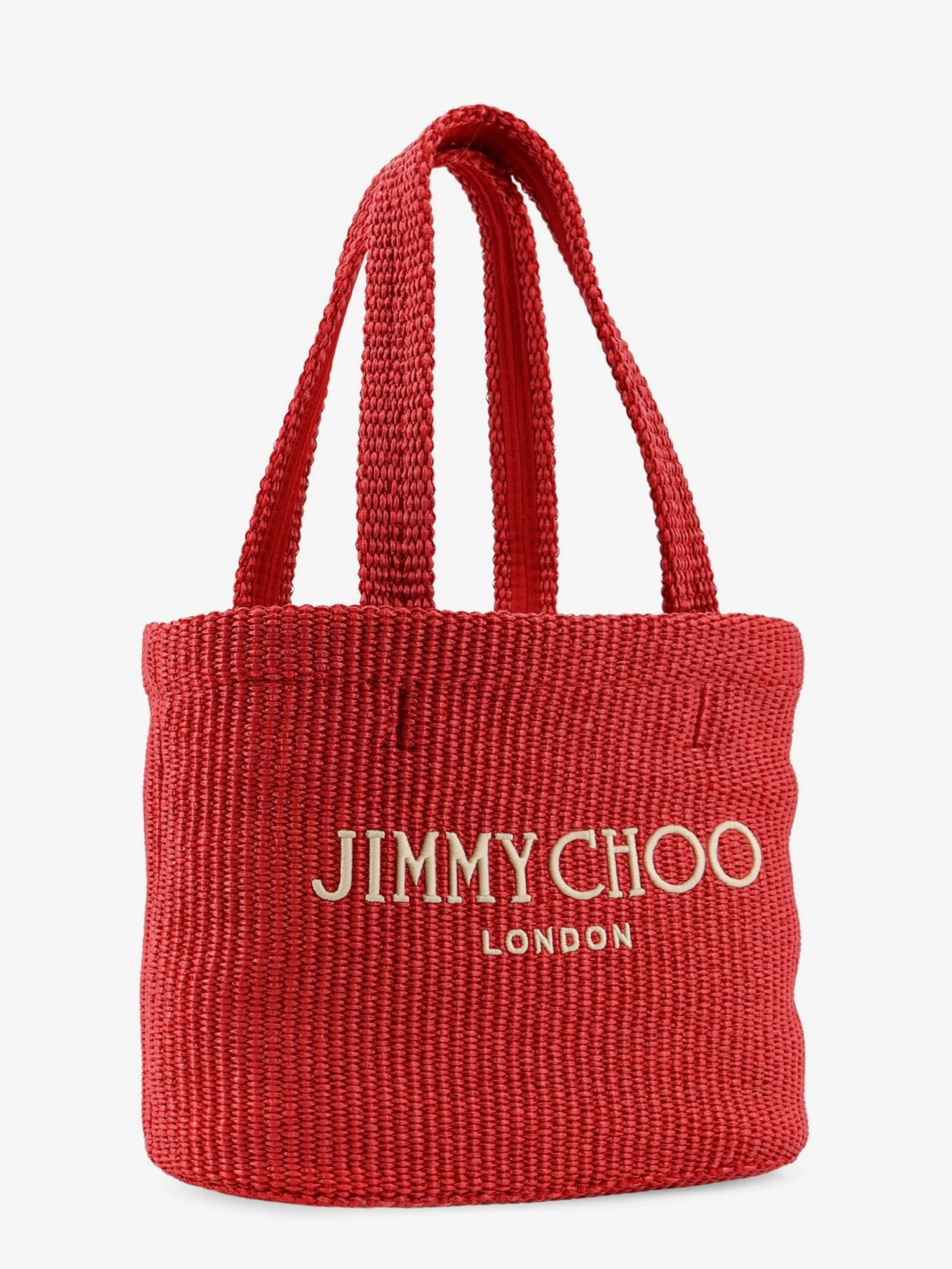Raffia shopping bag with lettering logo on the front.webp