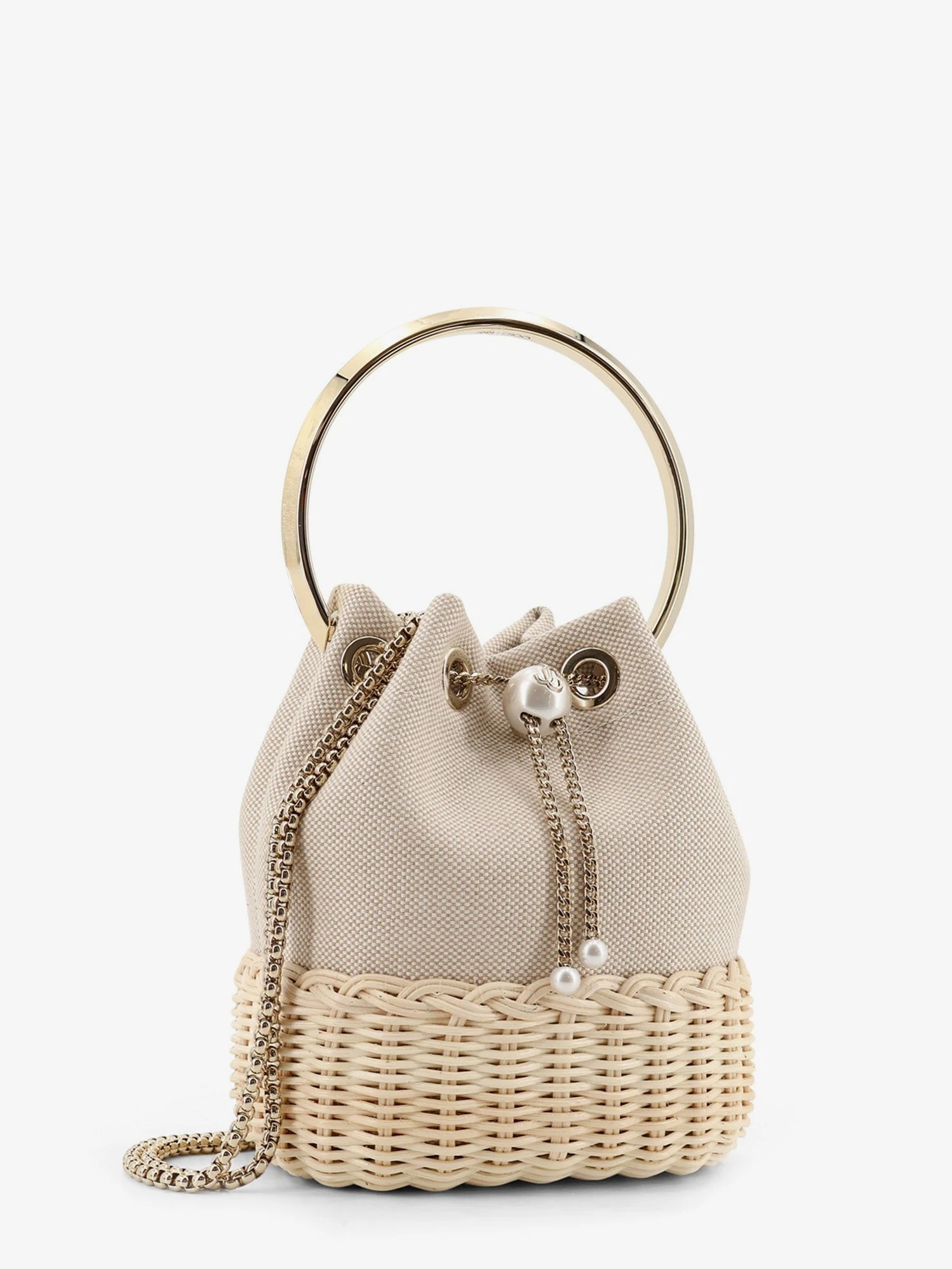 Bon Bon raffia and canvas bucket bag.webp