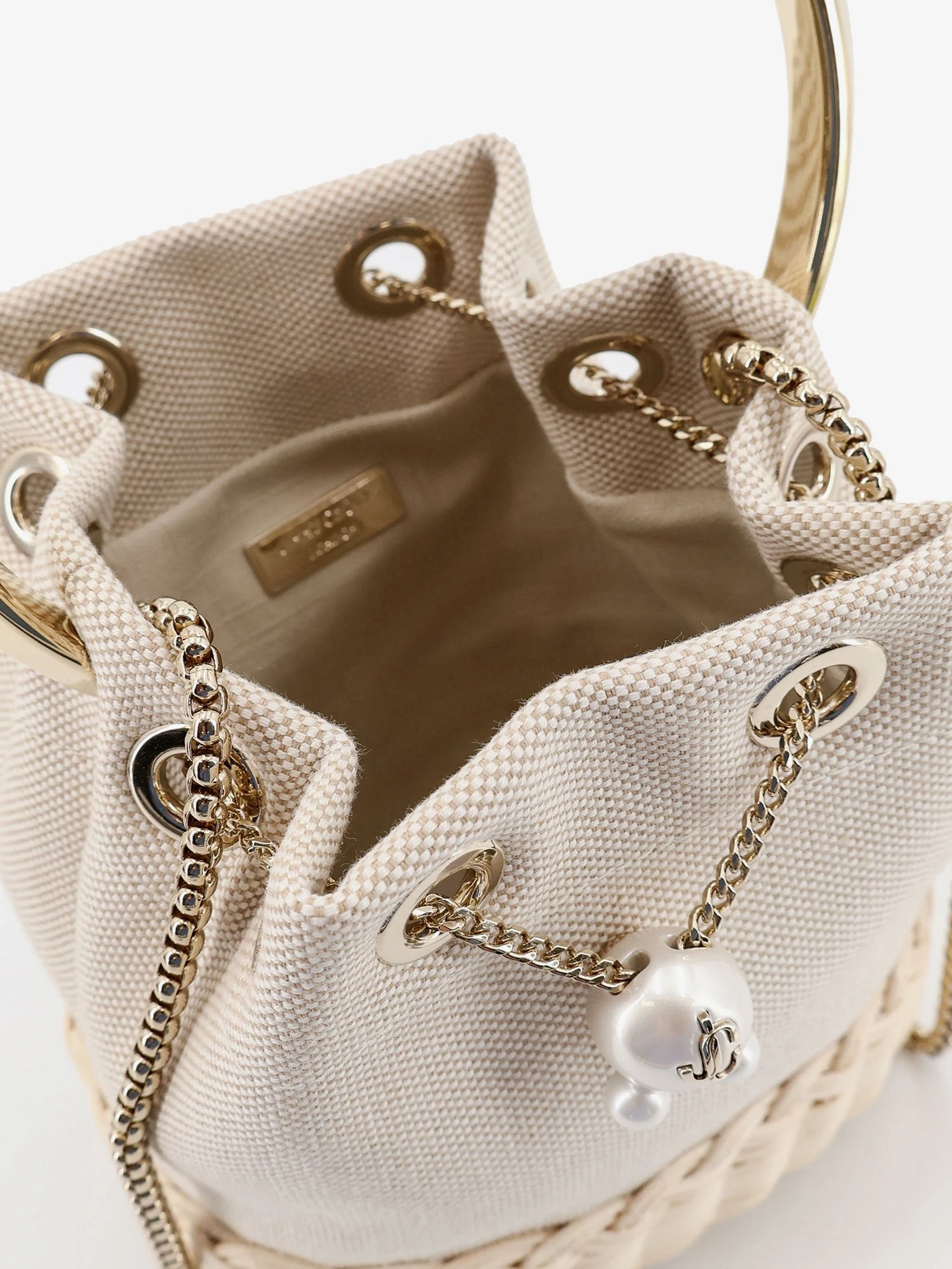 Bon Bon raffia and canvas bucket bag.webp