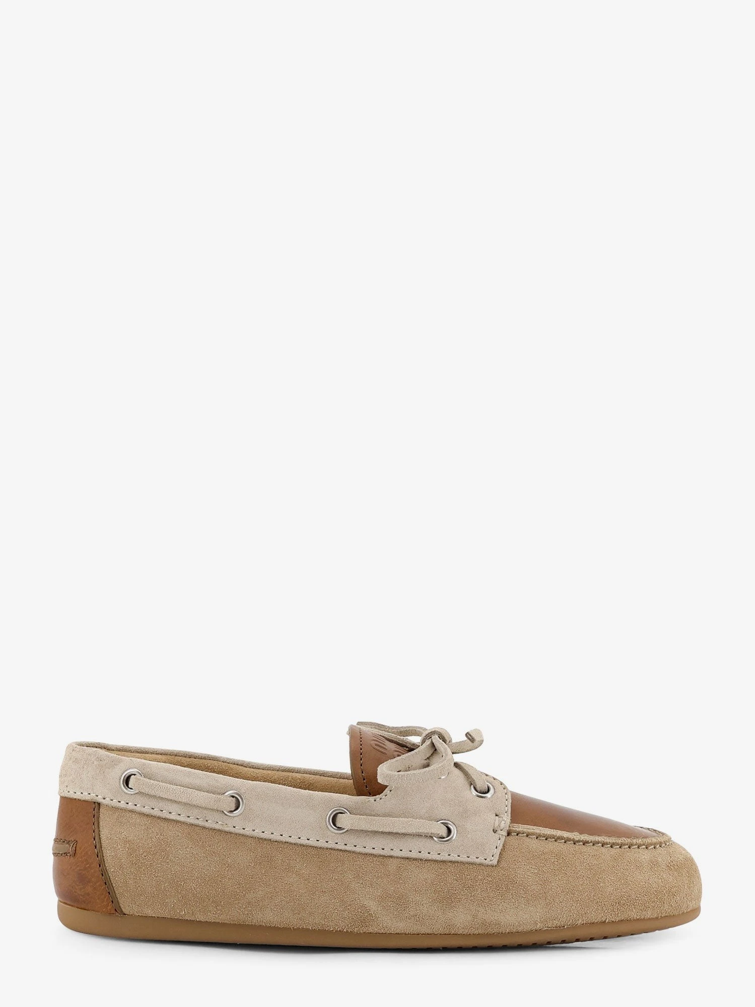 Suede loafer with leather inserts.webp