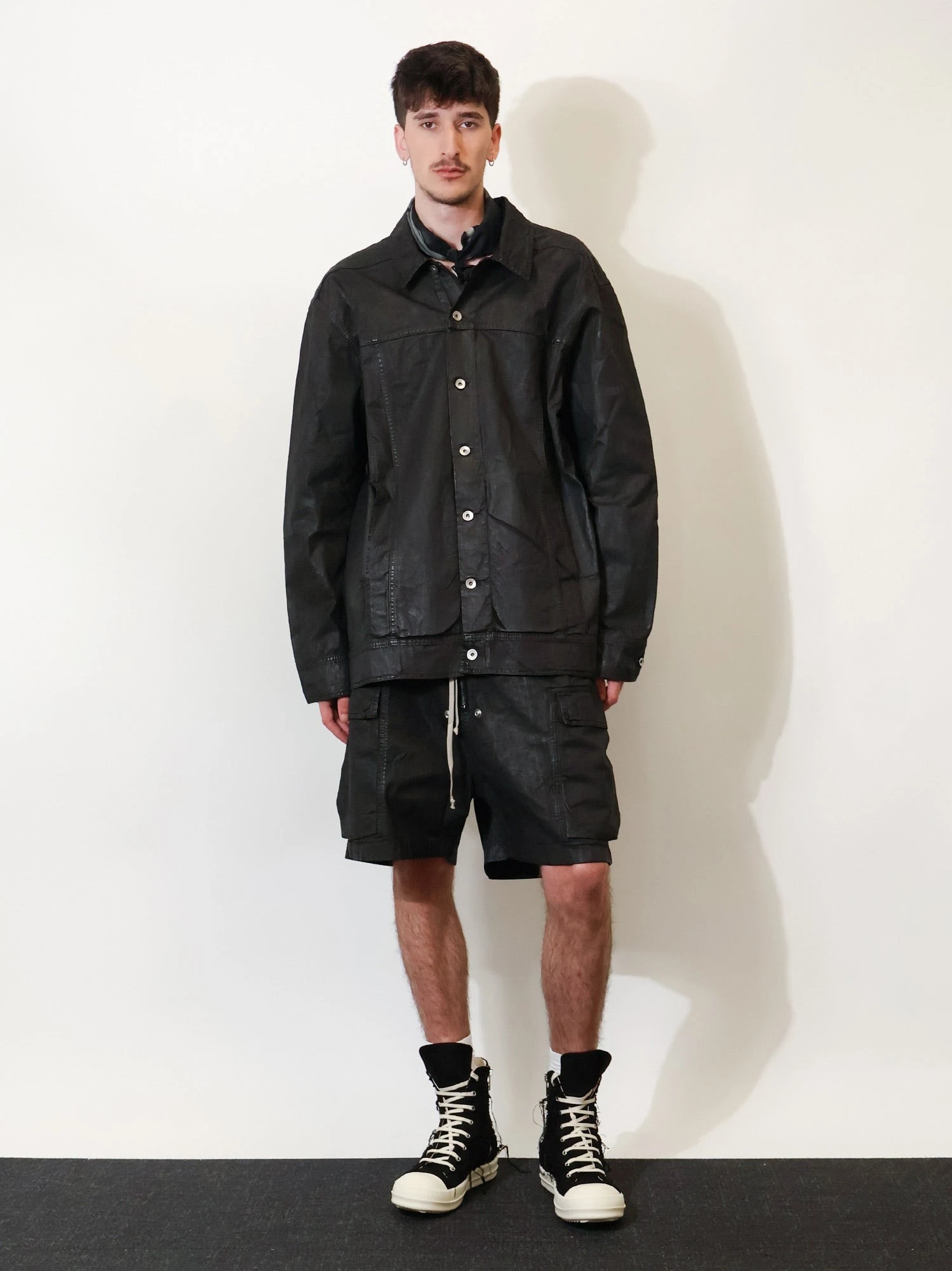 Waxed black denim jacket.webp