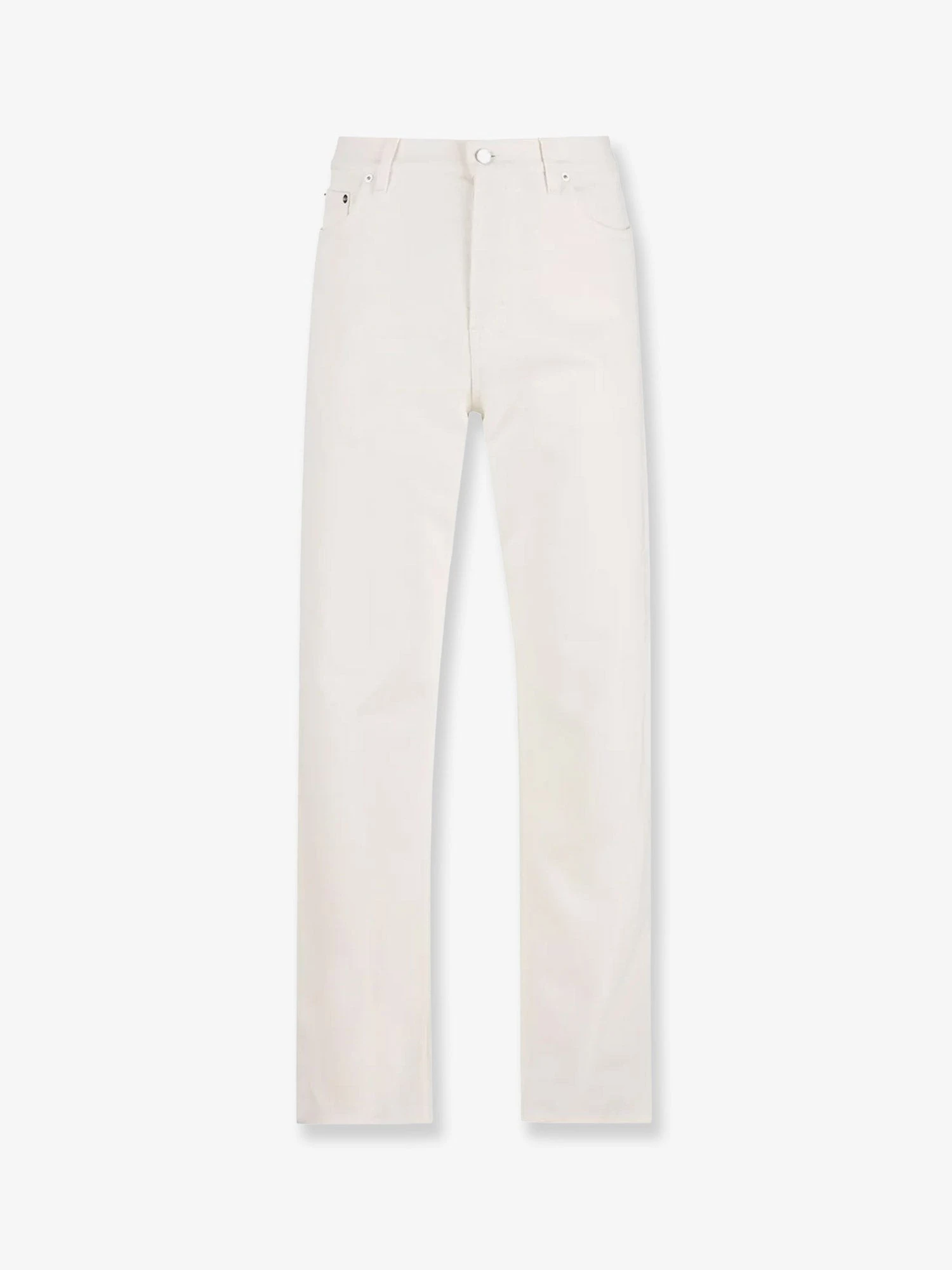 Denim trousers with metal Horsebit detail on the back.webp