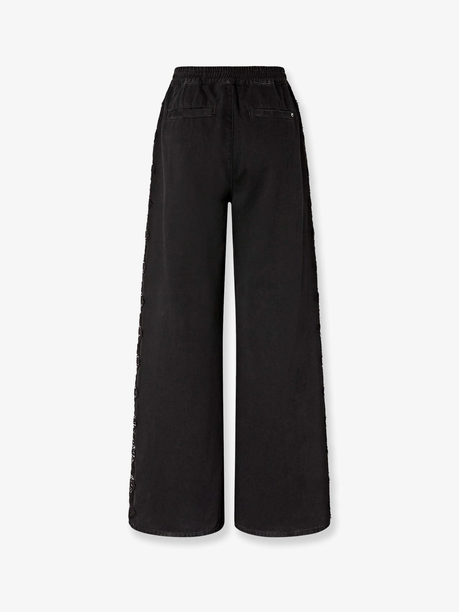 Denim trousers with lace detail on the side.webp
