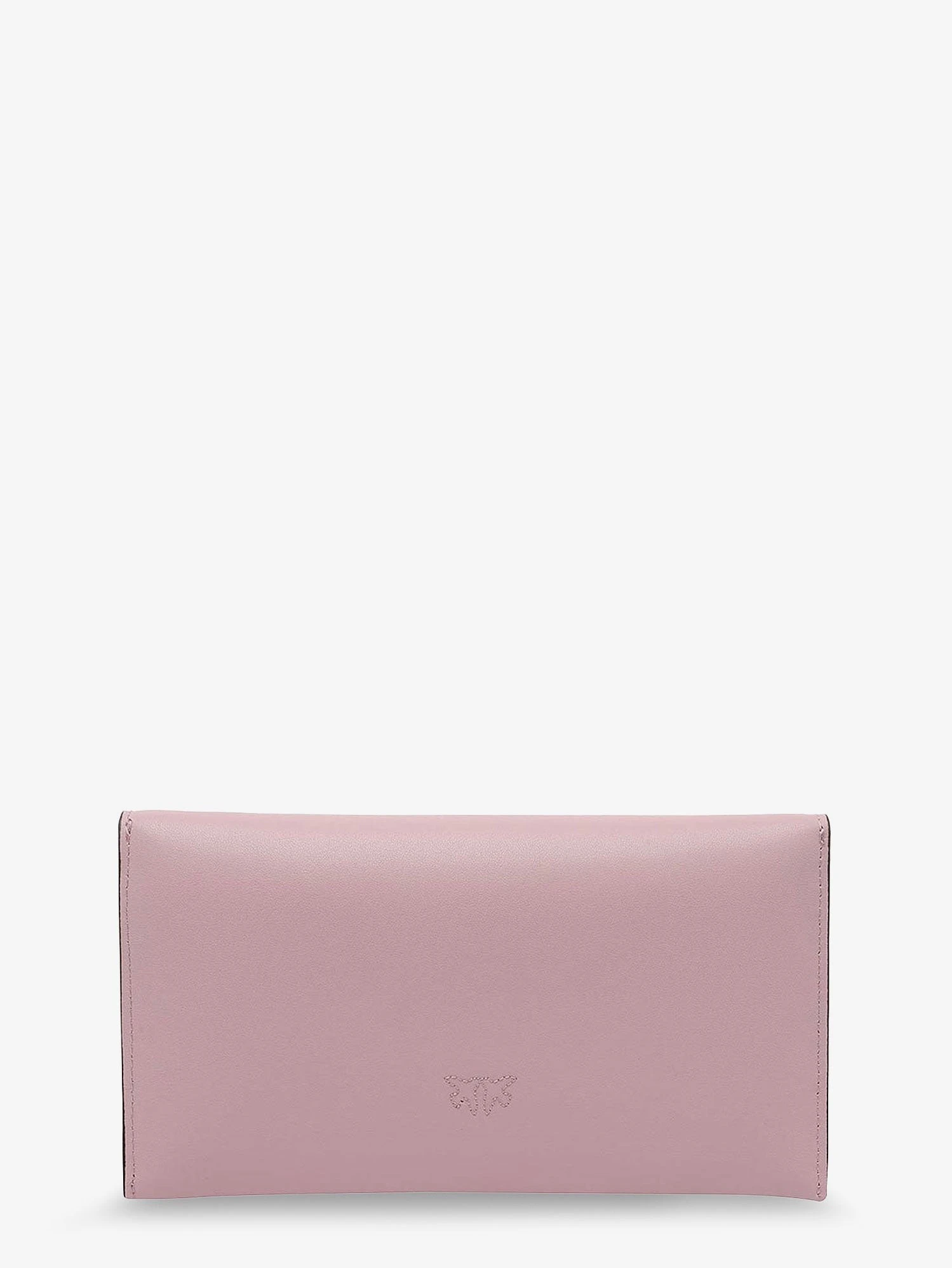 Leather clutch bag with metal Love Birds logo.webp