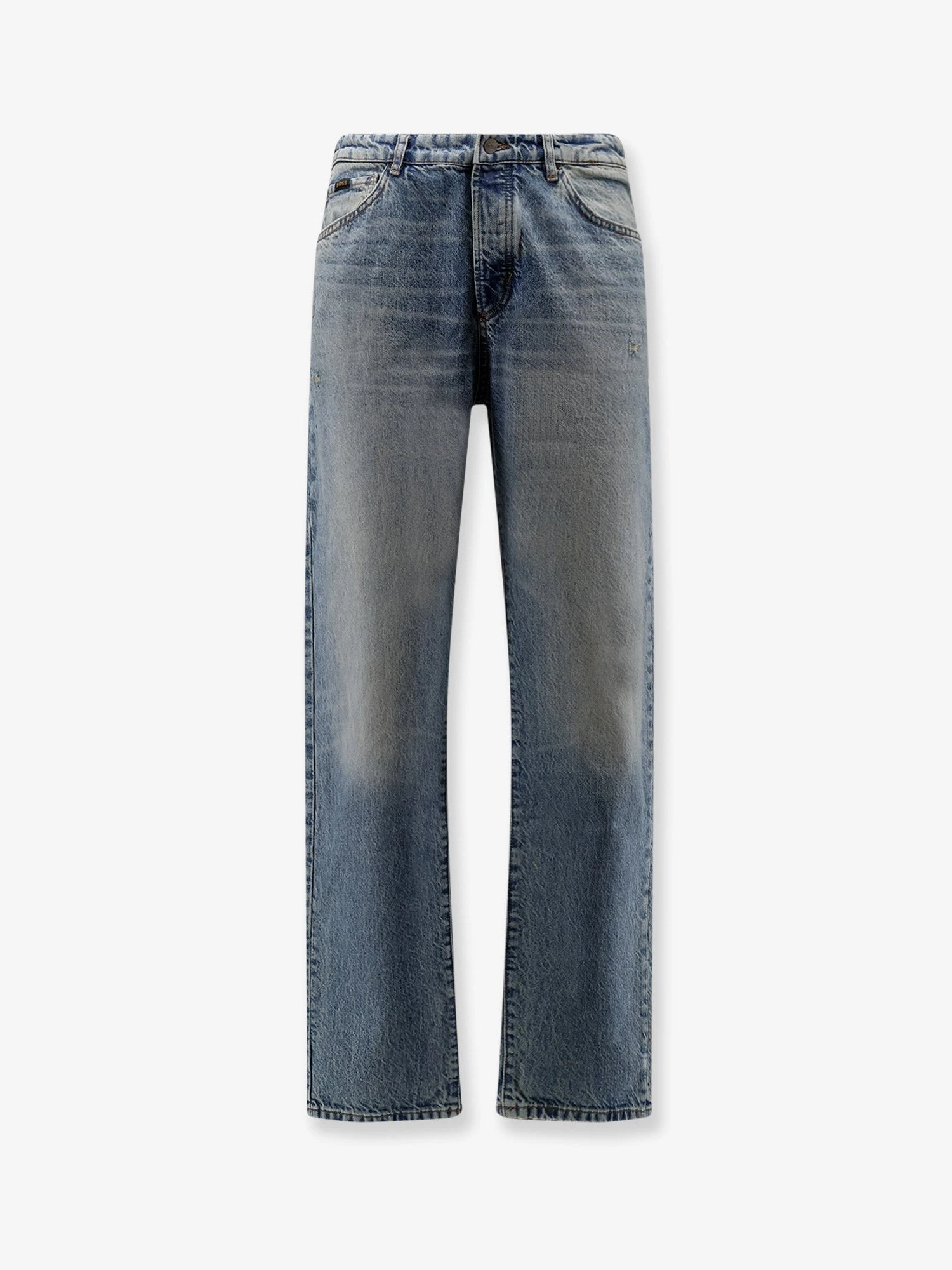 Cotton jeans with back suede logo patch.webp